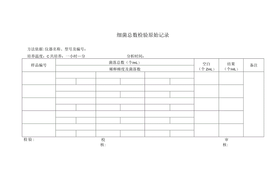 细菌总数检验原始记录表.docx_第1页