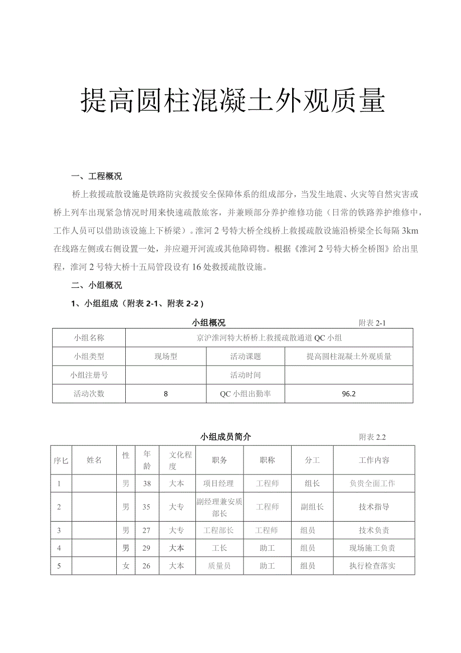 工程建设公司QC小组提高圆柱混凝土外观质量成果汇报书.docx_第1页