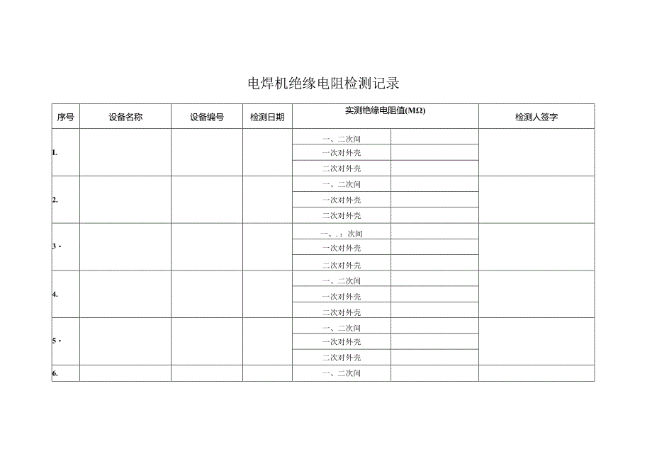 电焊机绝缘电阻检测记录台账.docx_第1页