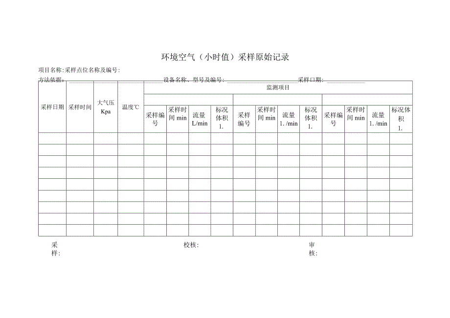 环境空气（小时值）采样原始记录表.docx_第1页