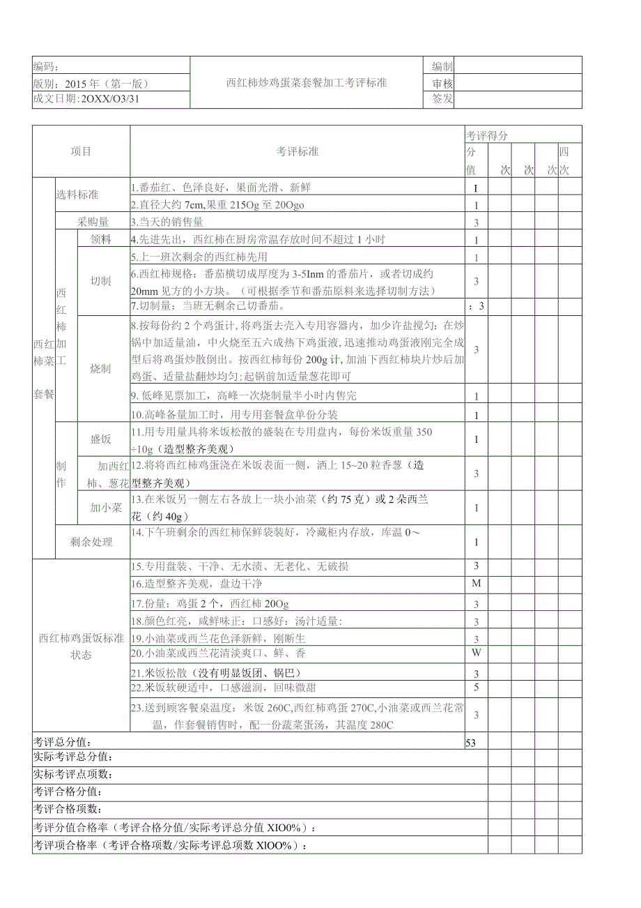 西红柿炒鸡蛋菜套餐加工考核评价标准.docx_第1页