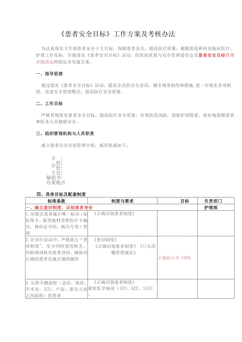 《患者安全目标》工作方案及考核办法.docx_第1页