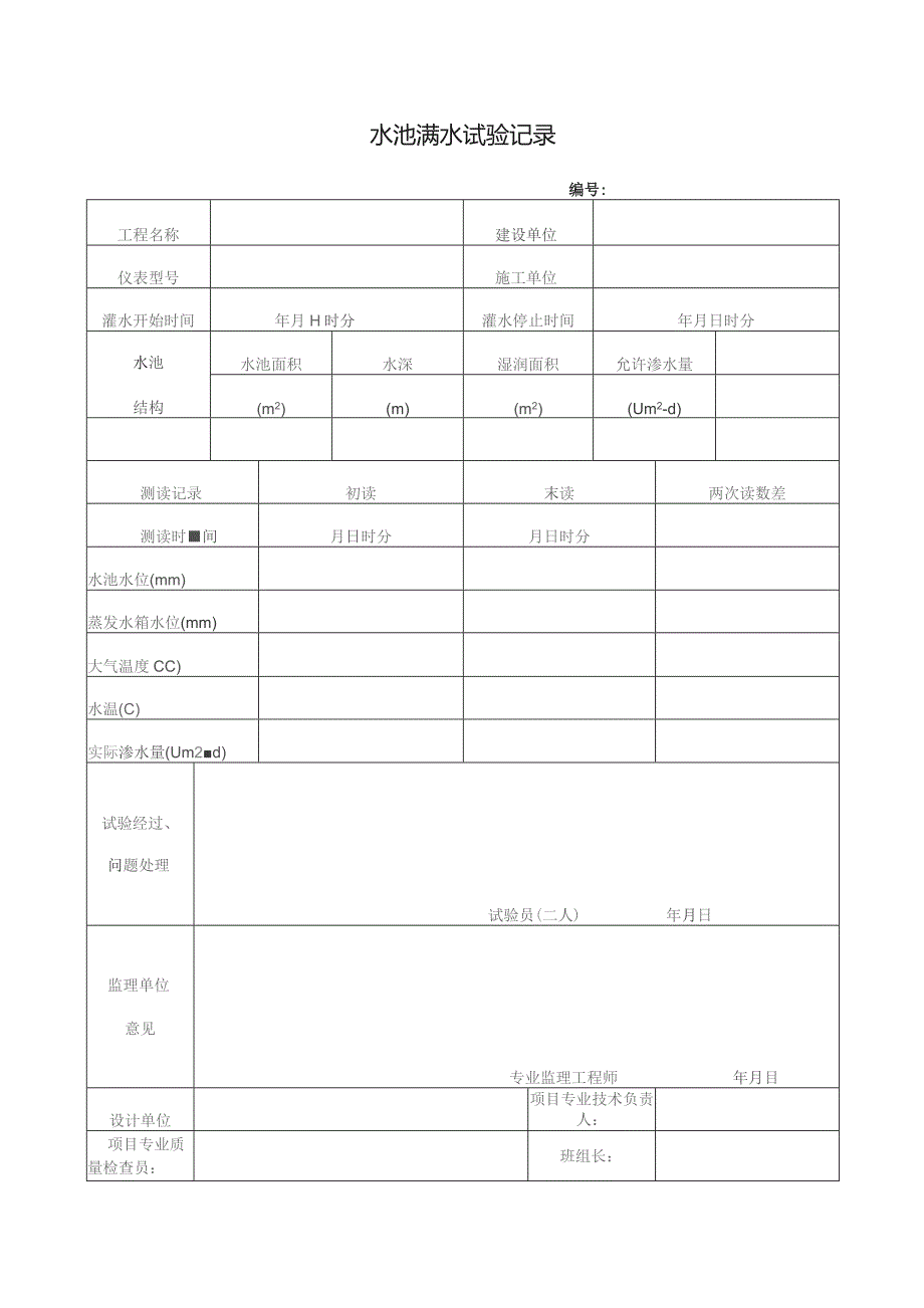 水池满水试验记录.docx_第1页