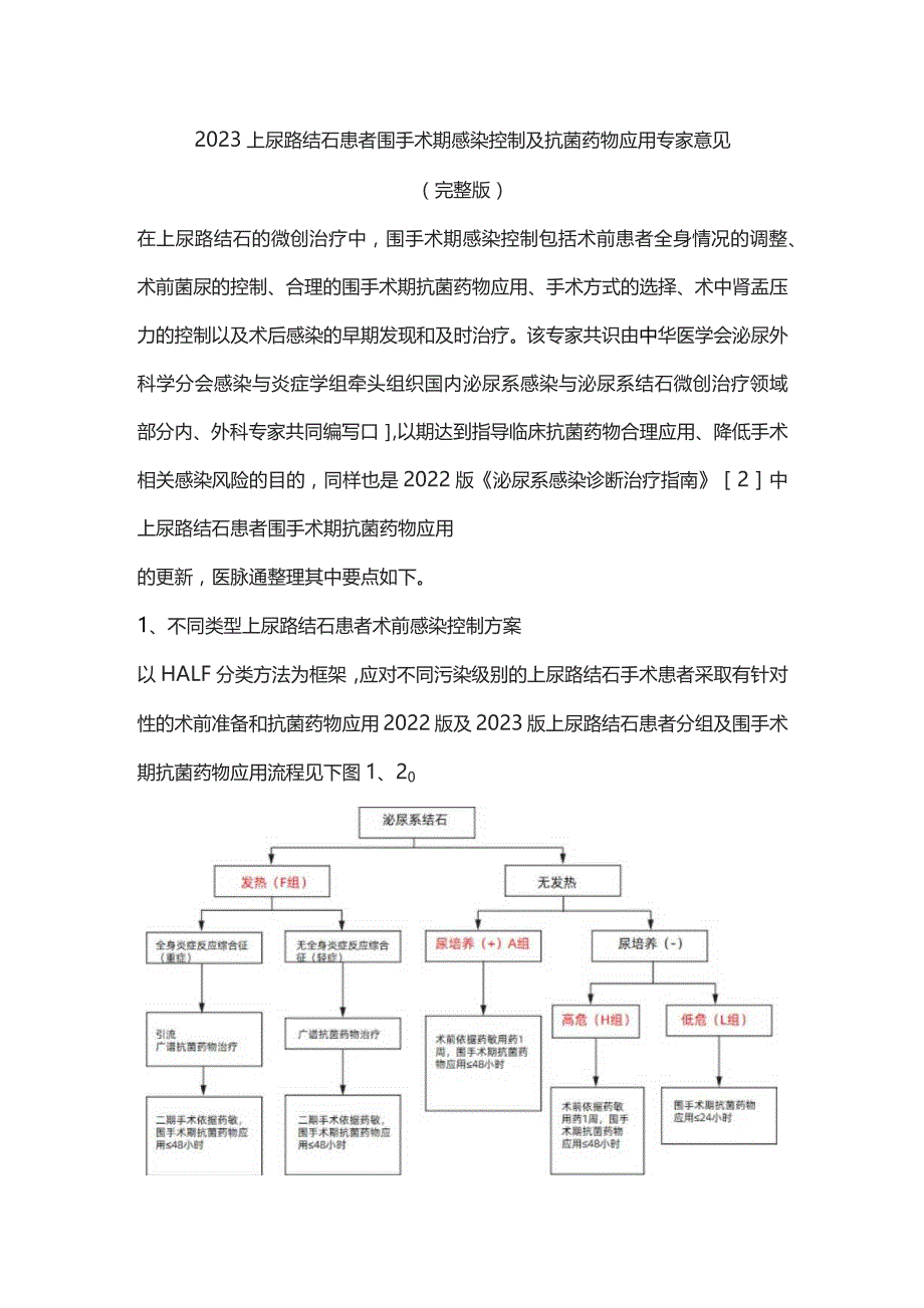 2023上尿路结石患者围手术期感染控制及抗菌药物应用专家意见（完整版）.docx_第1页