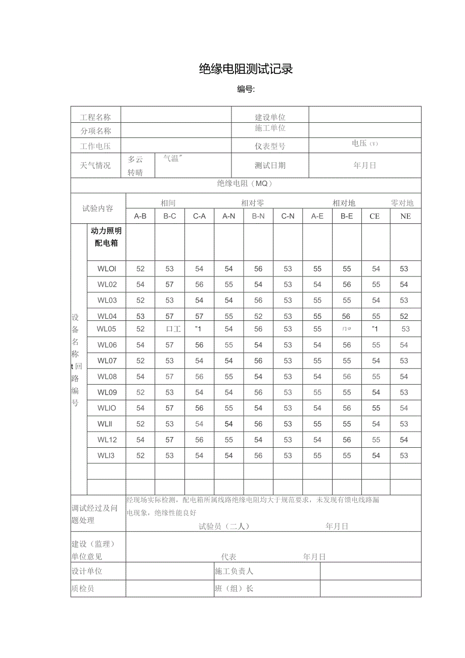 绝缘电阻测试记录.docx_第1页