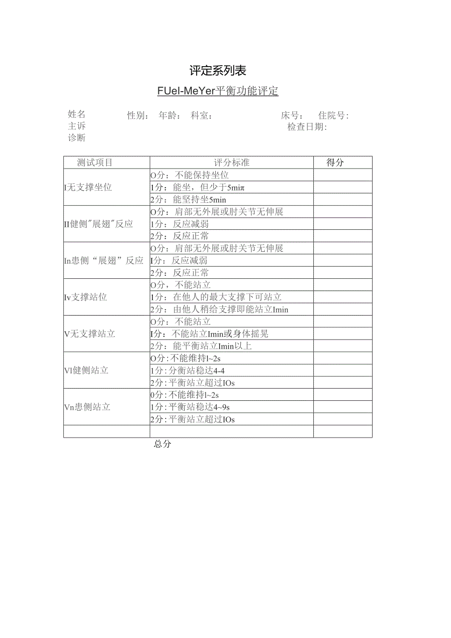 康复医学科平衡功能评定（Fugl-Meyer).docx_第1页