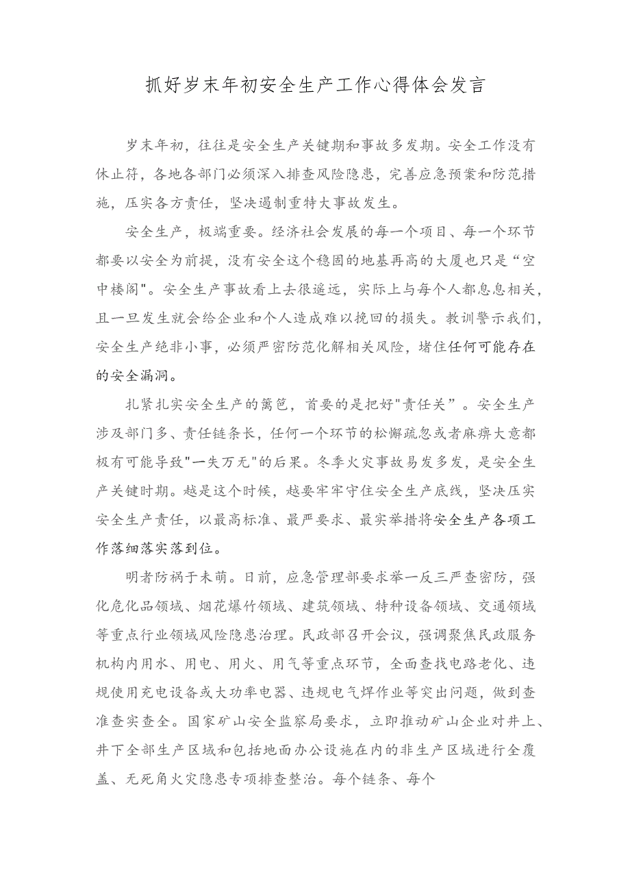 （2篇）2023年抓好岁末年初安全生产工作心得体会发言工作总结.docx_第1页