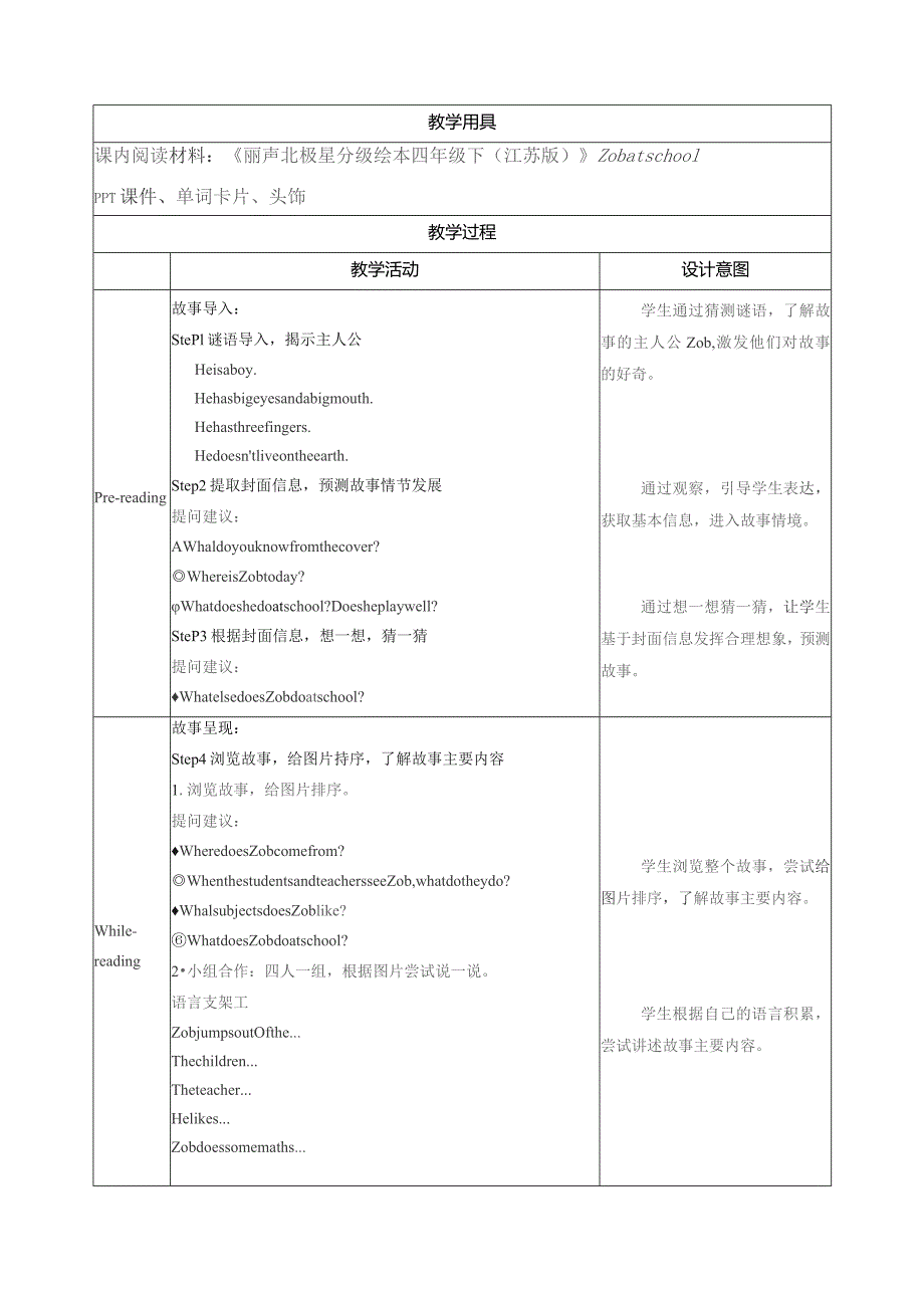 丽声北极星分级绘本四年级下(江苏版)Zob-at-school教学设计.docx_第3页