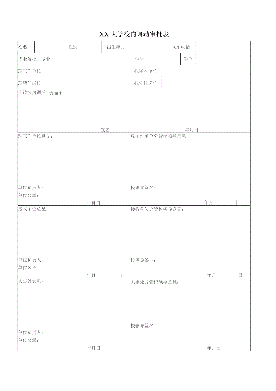 XX大学校内调动审批表（2023年）.docx_第1页