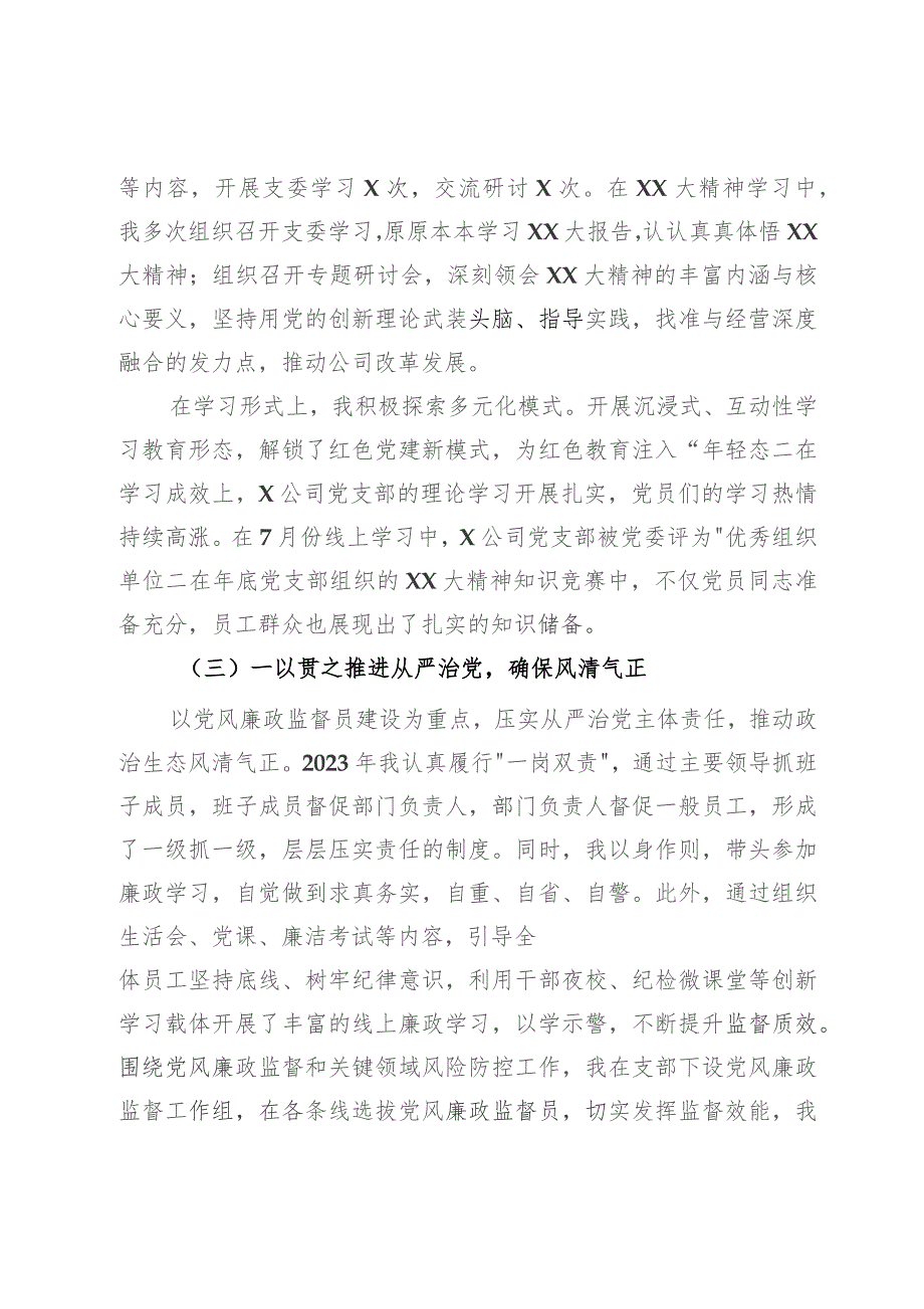 公司党支部书记2023年抓党建述职报告.docx_第2页