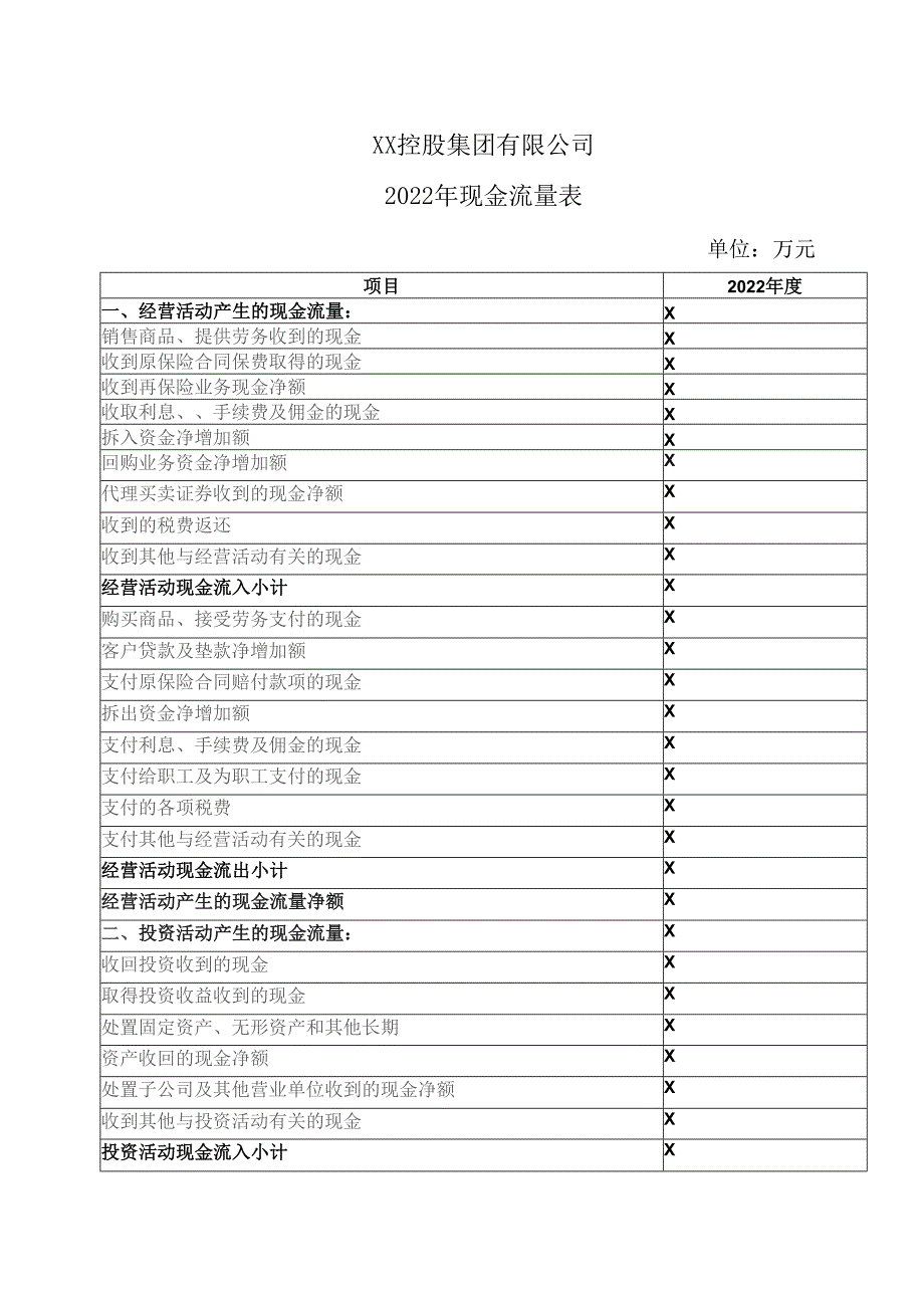 XX控股集团有限公司2022年现金流量表.docx_第1页