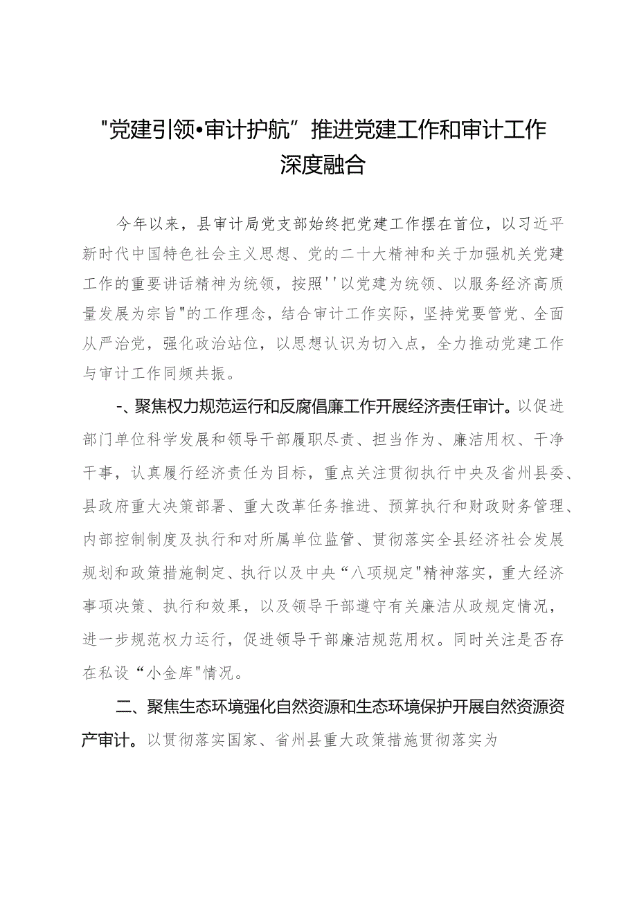 审计局机关党建典型案例材料：“党建引领·审计护航”推进党建工作和审计工作深度融合.docx_第1页