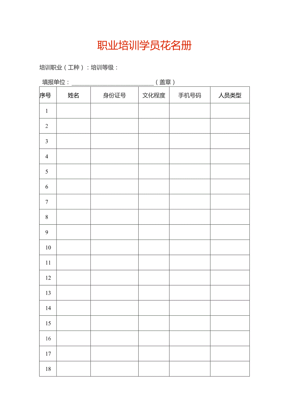 职业培训学员花名册.docx_第1页