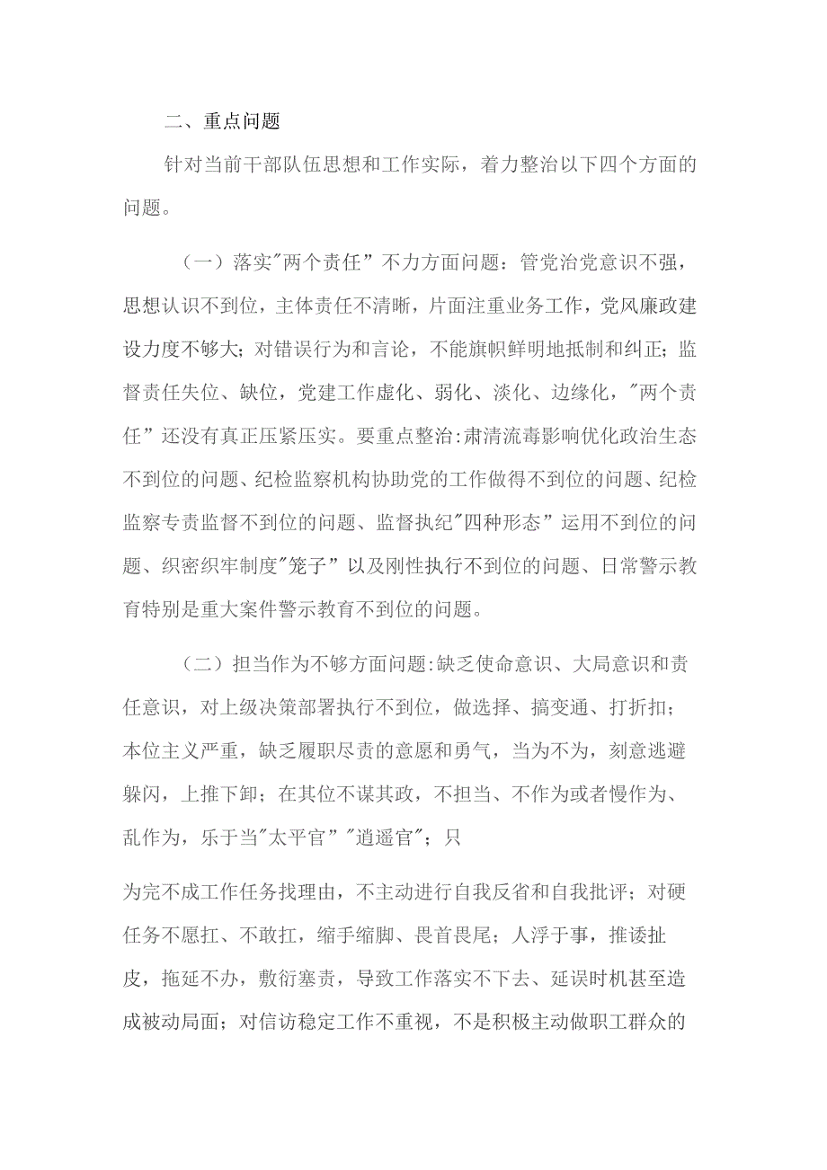 关于开展“严纪律、正作风、强担当、提效能”专项整治行动的实施方案范文.docx_第2页