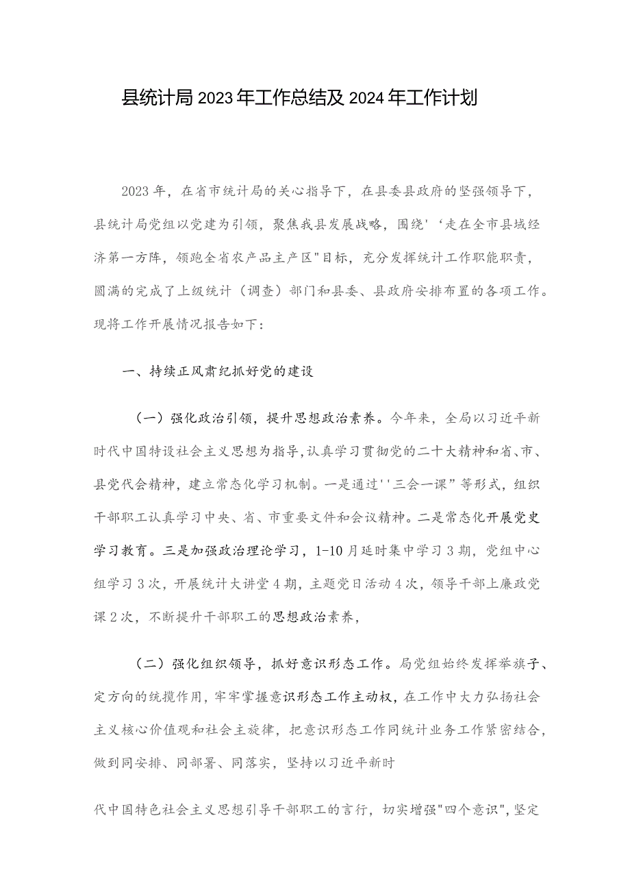 县统计局2023年工作总结及2024年工作计划.docx_第1页