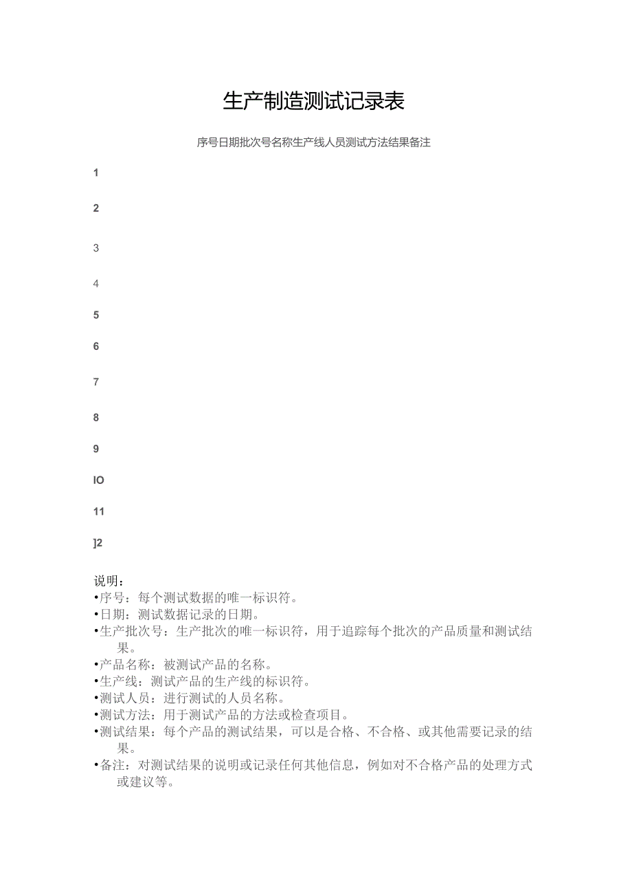 生产制造测试记录表.docx_第1页