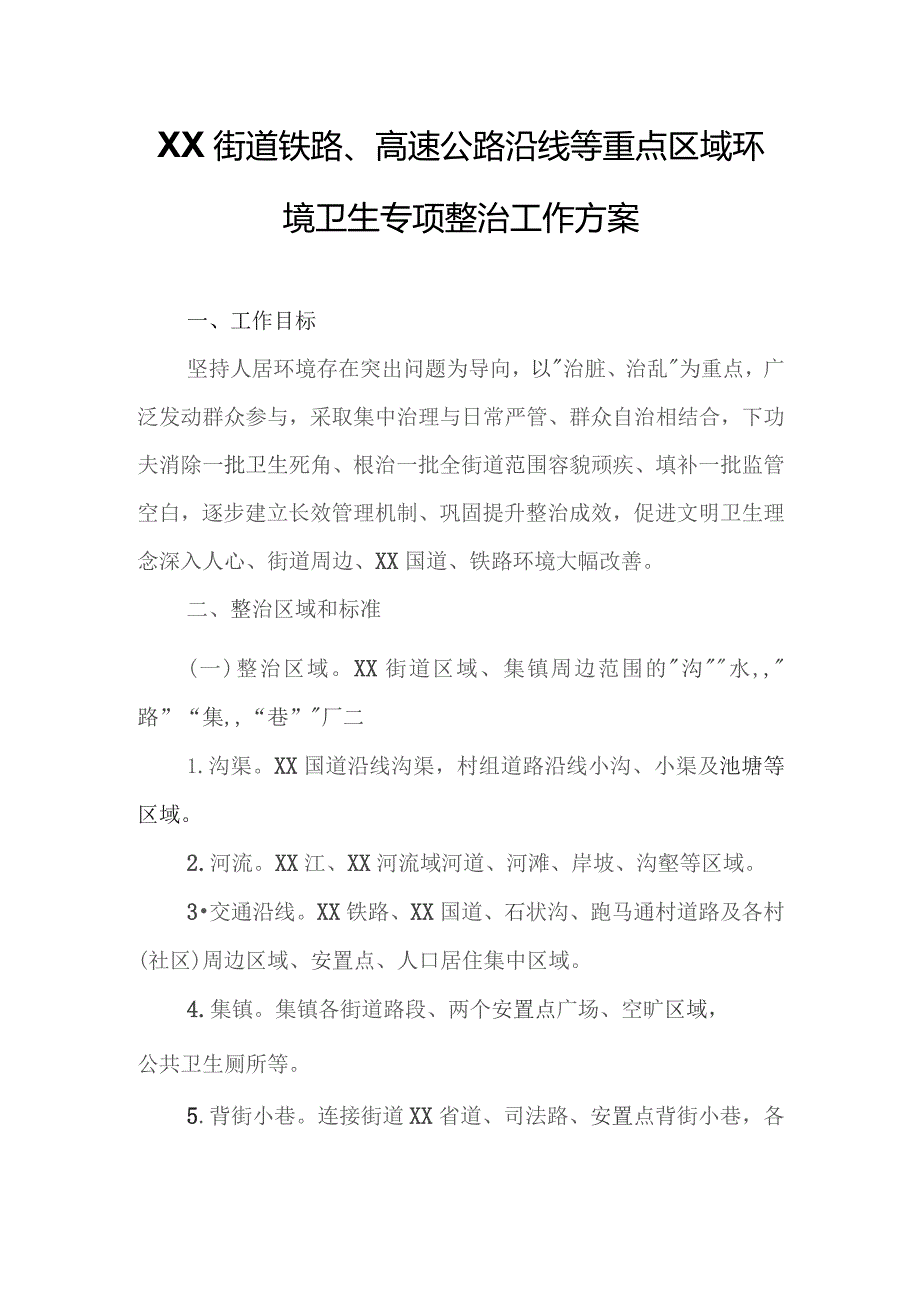 XX街道铁路、高速公路沿线等重点区域环境卫生专项整治工作方案.docx_第1页