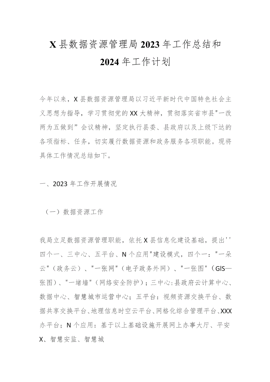 X县数据资源管理局2023年工作总结和2024年工作计划.docx_第1页