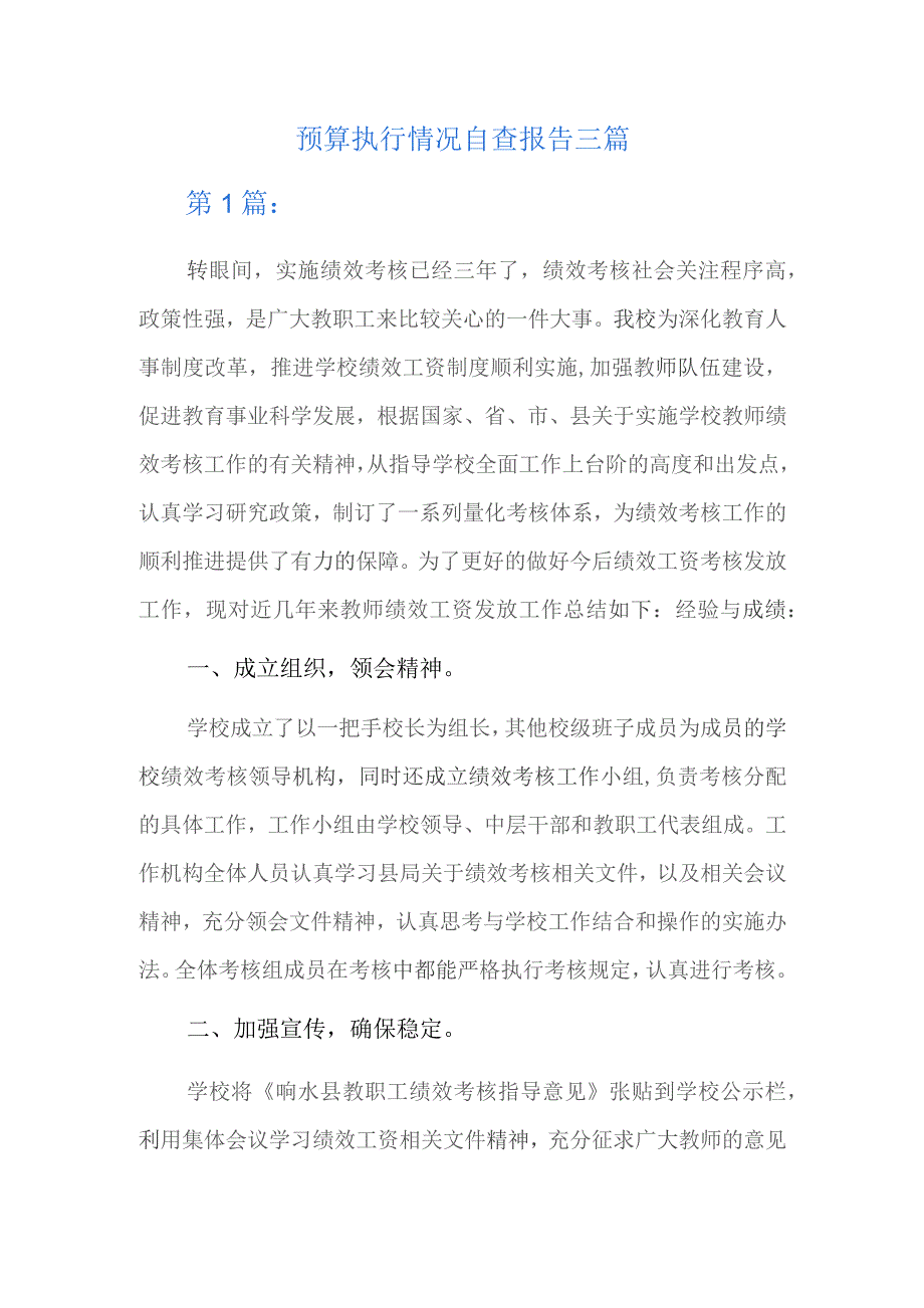 预算执行情况自查报告三篇.docx_第1页