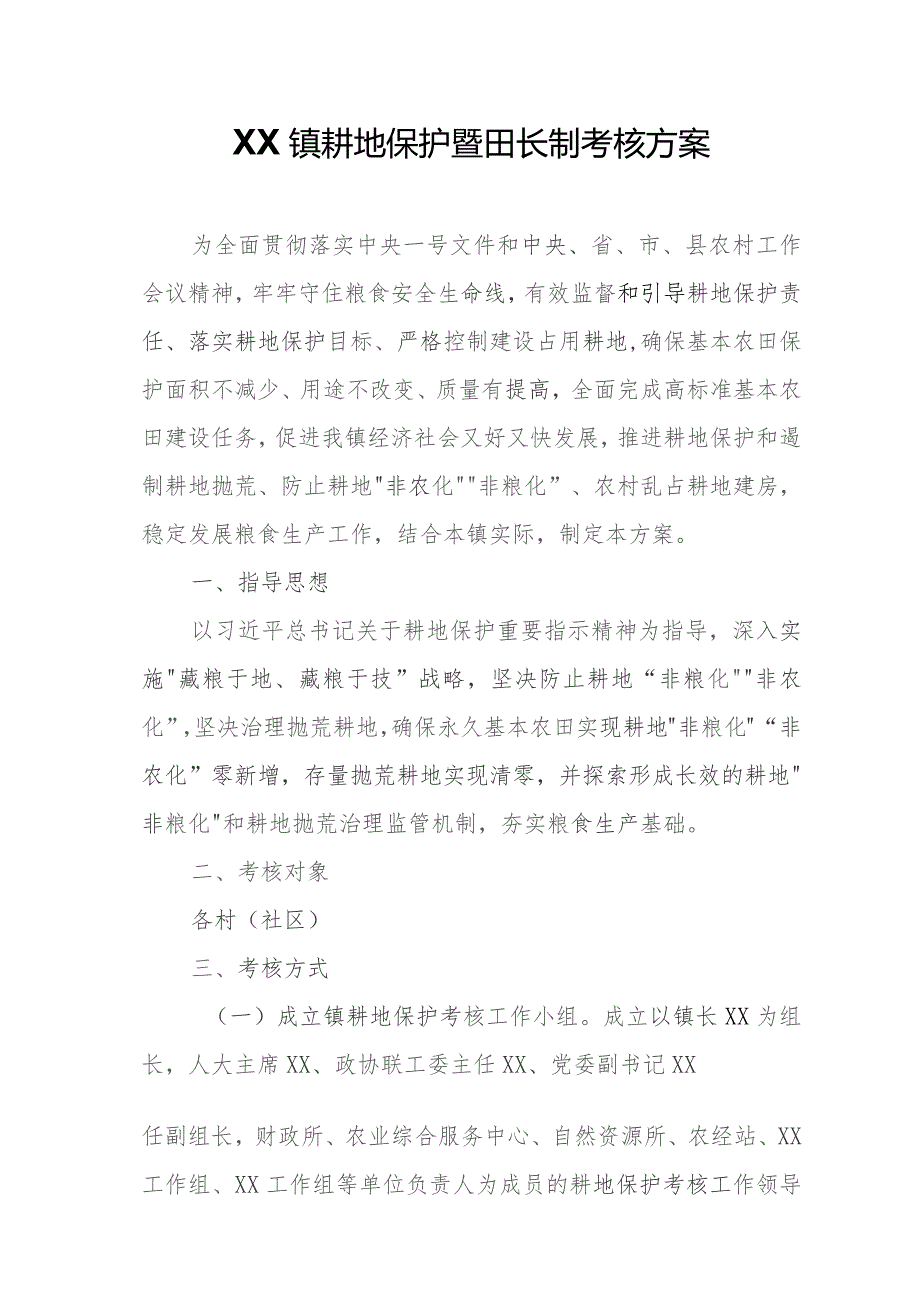 XX镇耕地保护暨田长制考核方案.docx_第1页