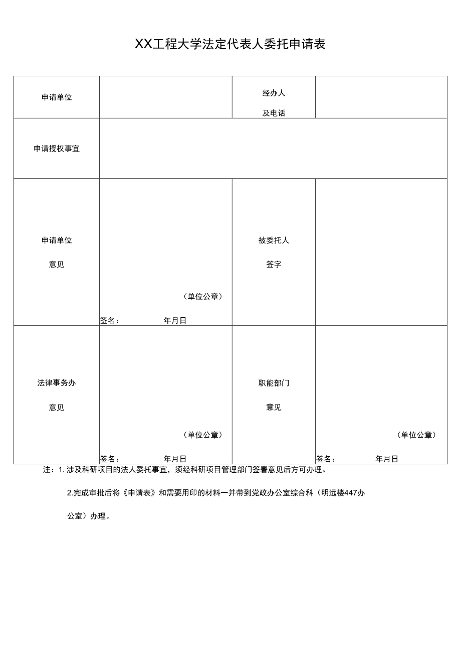 XX工程大学法定代表人委托申请表.docx_第1页