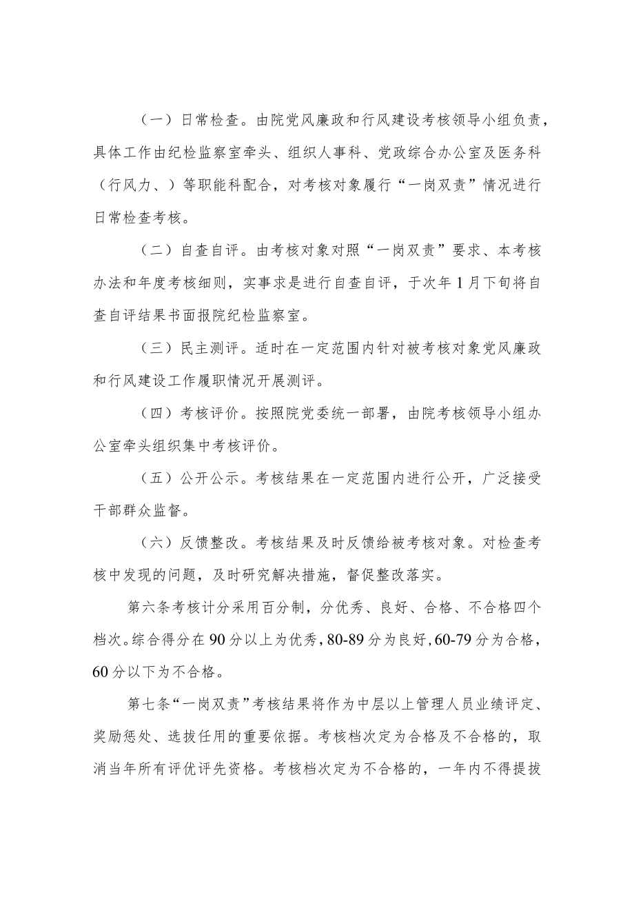 XX市中医院党风廉政和行风建设“一岗双责”考核办法.docx_第2页