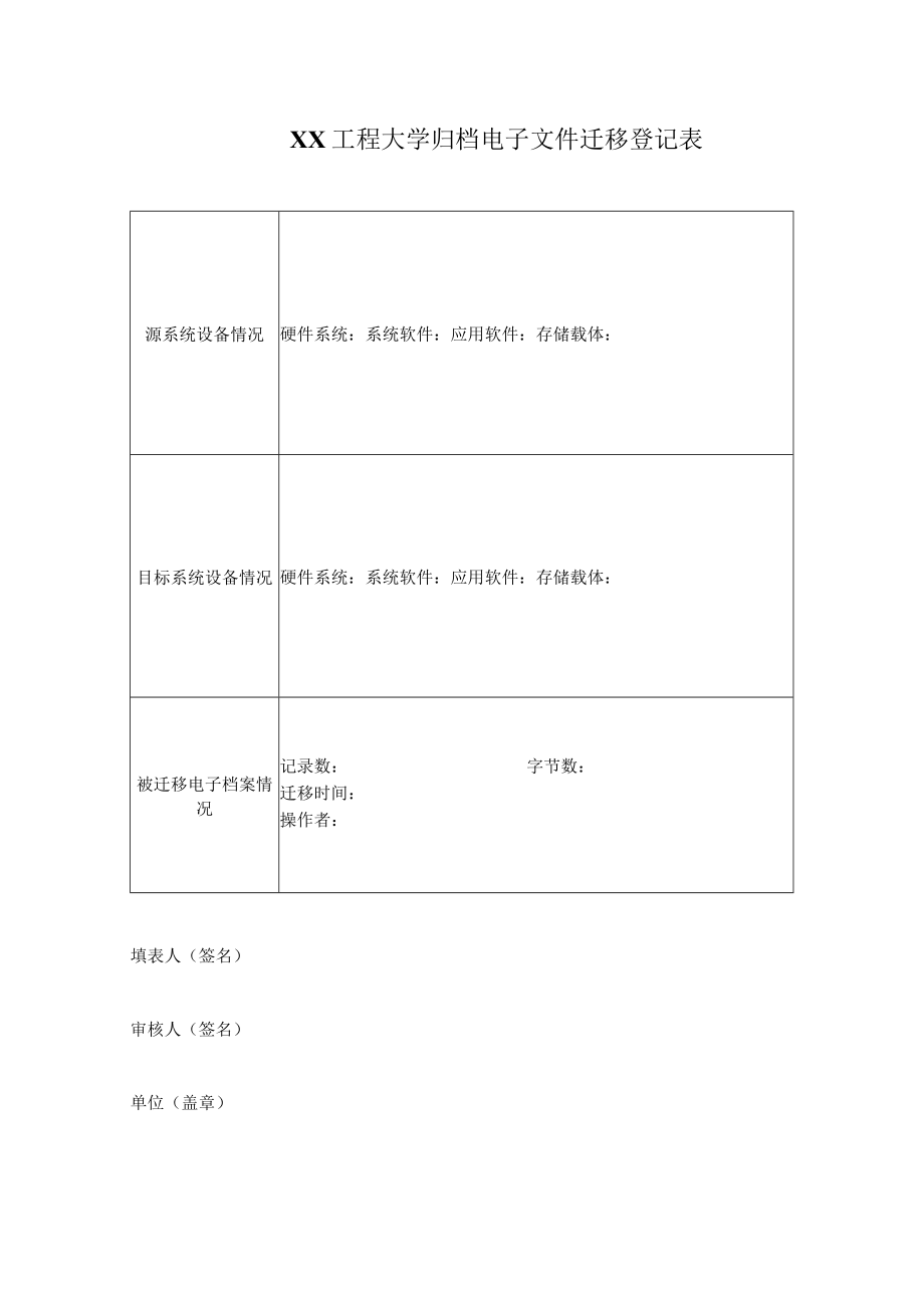 XX工程大学归档电子文件迁移登记表.docx_第1页