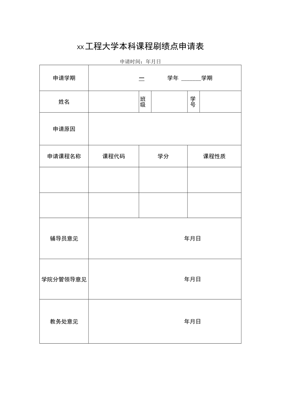 xx工程大学本科课程刷绩点申请表.docx_第1页