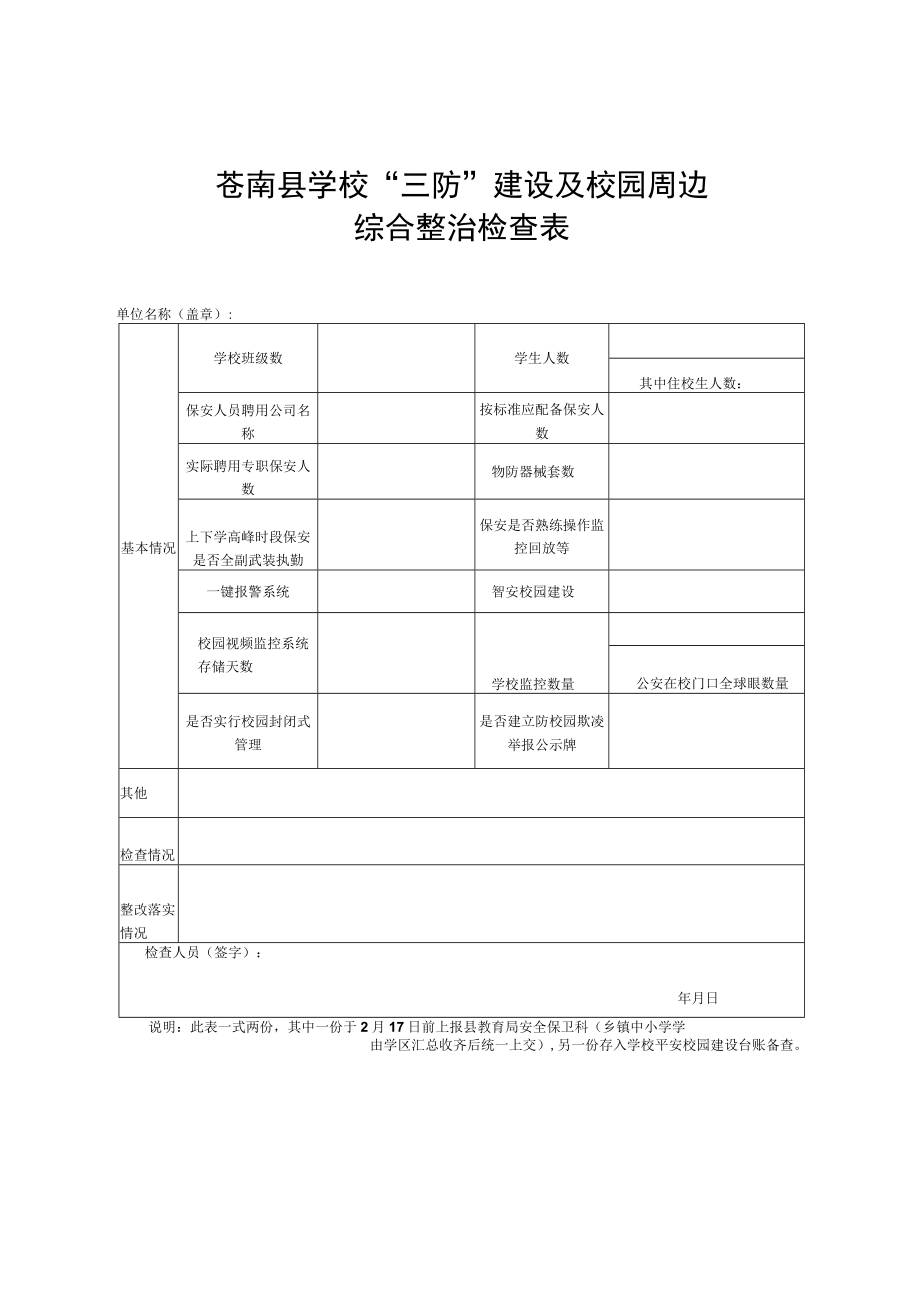 苍南县学校“三防”建设及校园周边综合整治检查表.docx_第1页