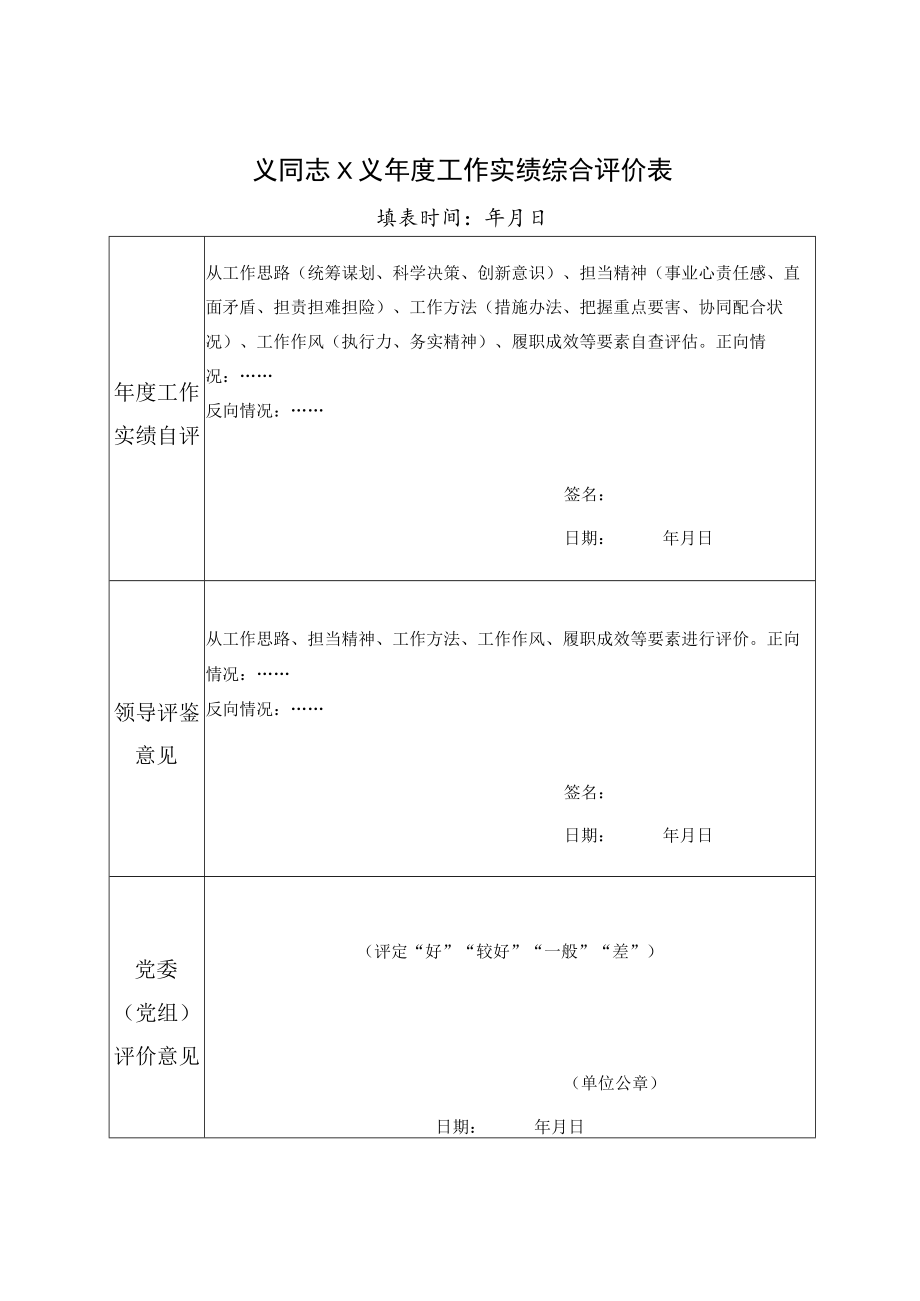 同志年度工作实绩综合评价表.docx_第1页