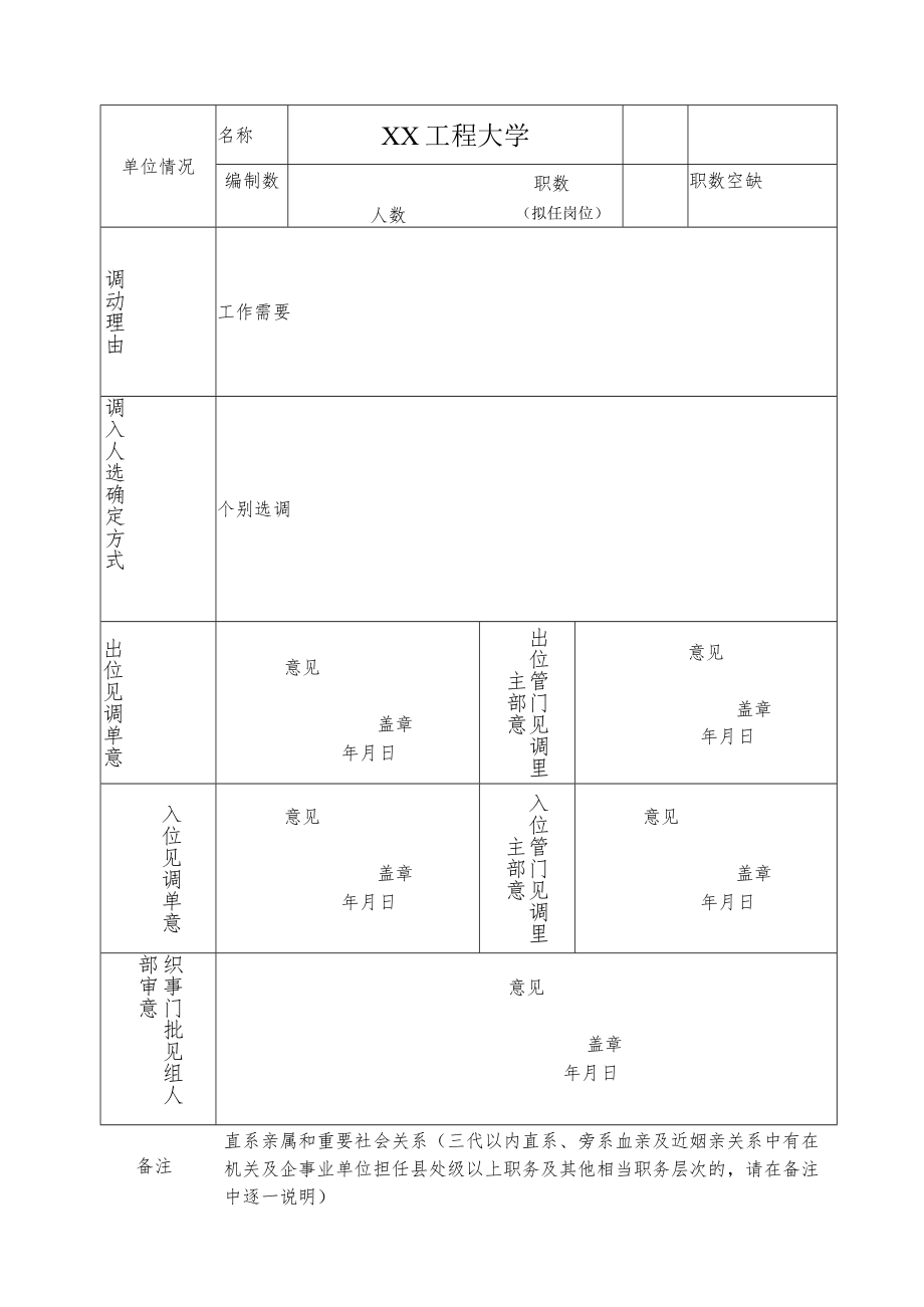 XX工程大学干部调动审批表.docx_第2页