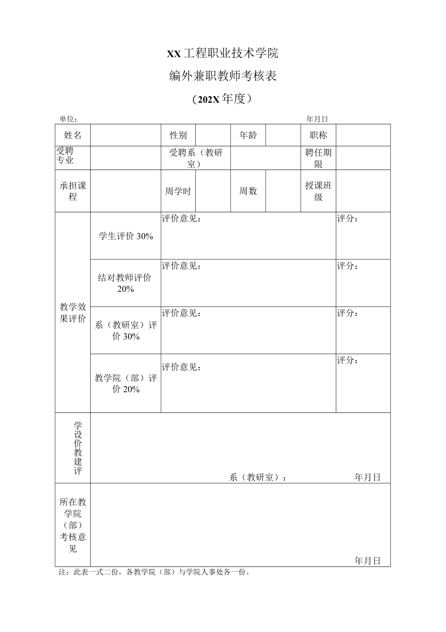 XX工程职业技术学院编外兼职教师考核表（202X年度）.docx_第1页