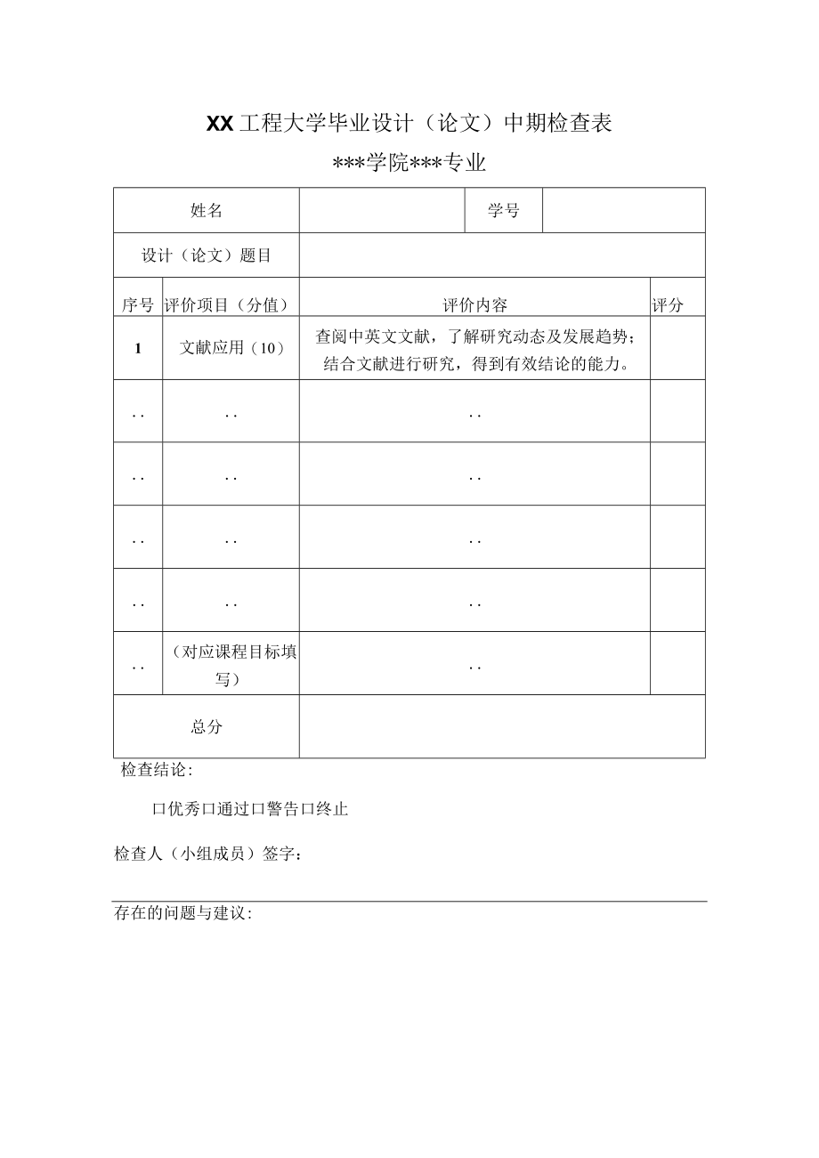 XX工程大学毕业设计（论文）中期检查表.docx_第1页