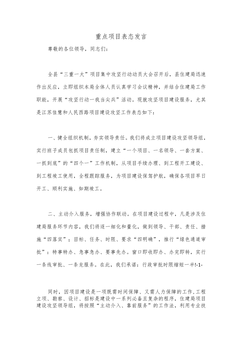 重点项目表态发言.docx_第1页