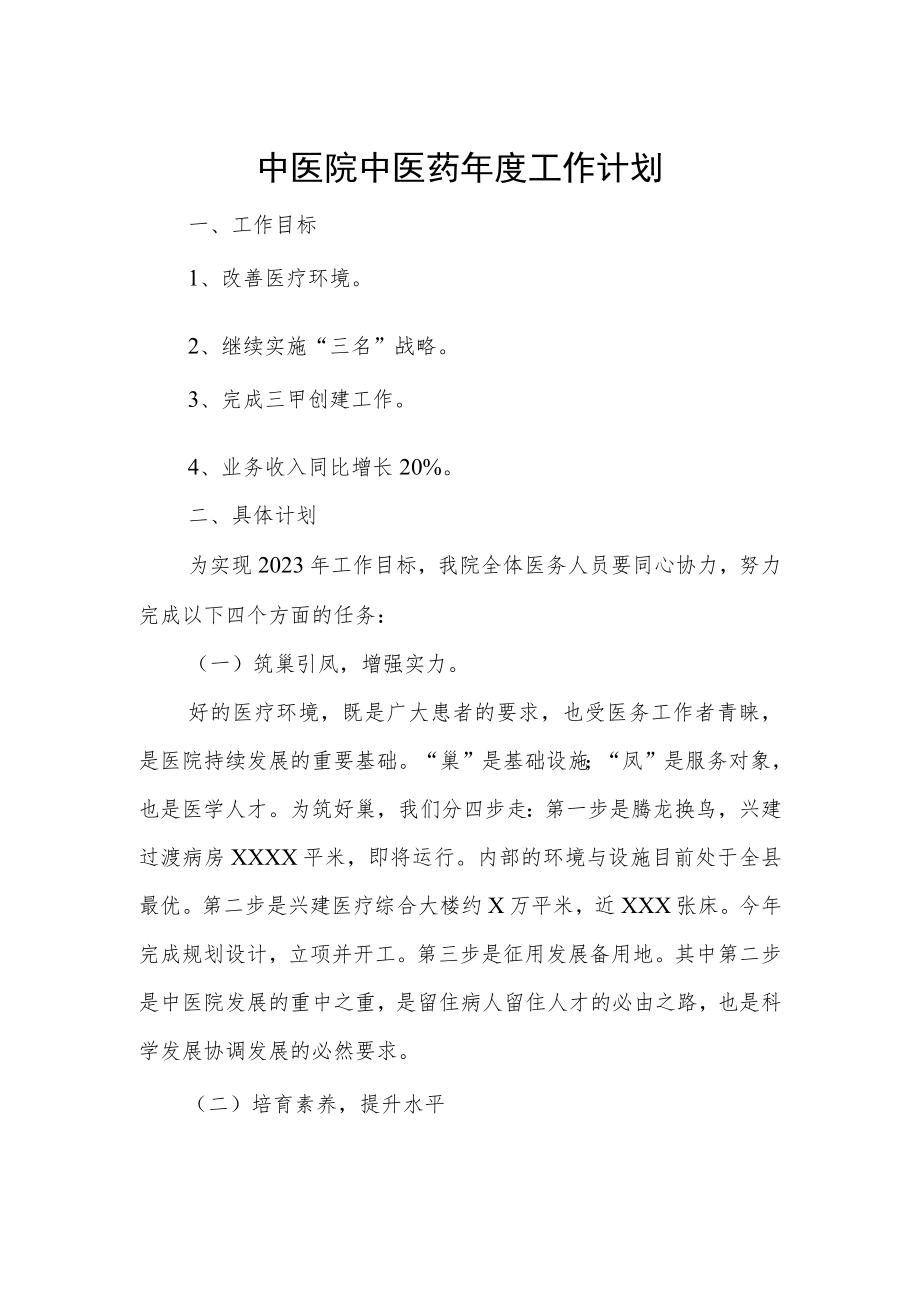 中医院中医药年度工作计划.docx_第1页