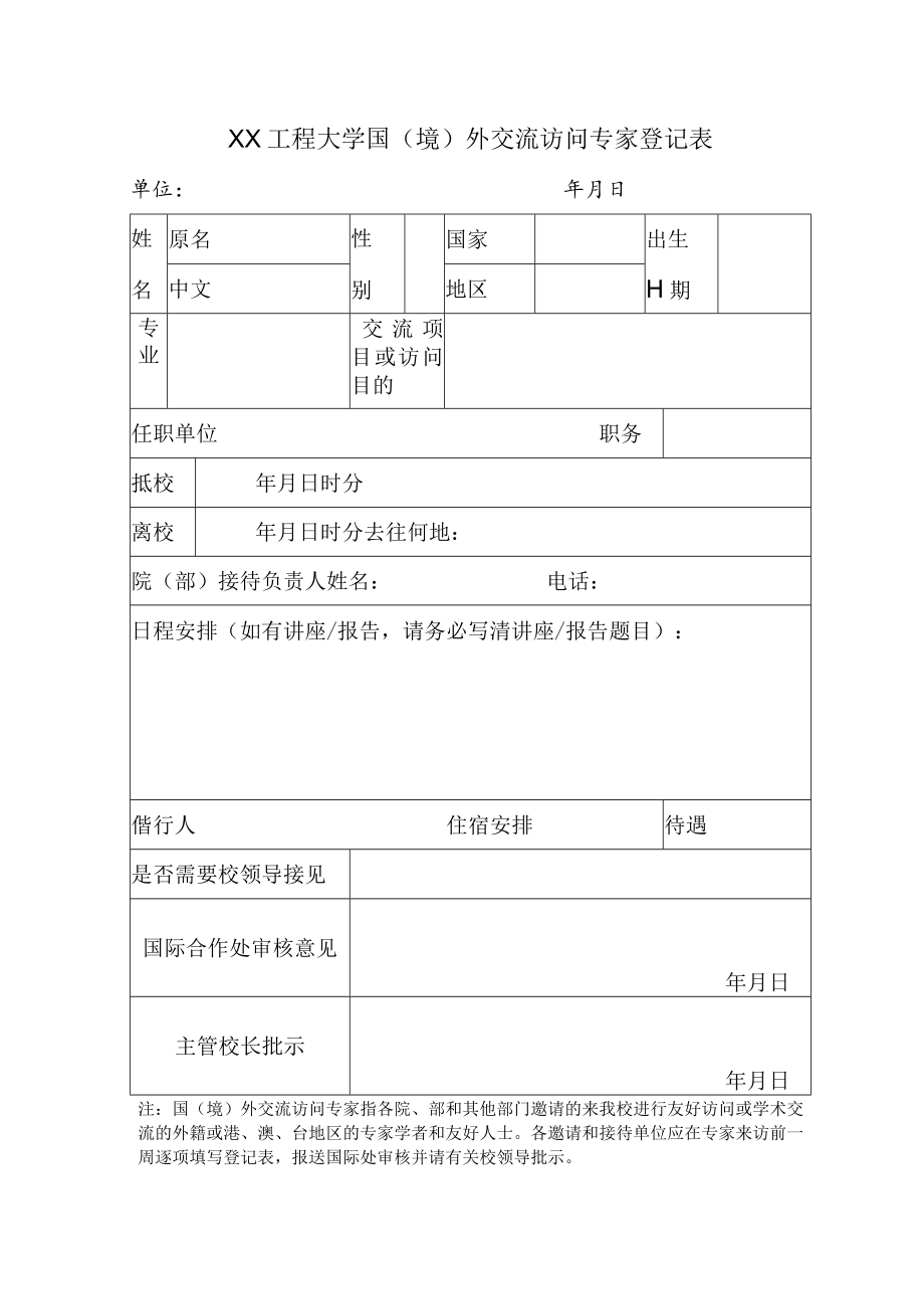 XX工程大学国（境）外交流访问专家登记表.docx_第1页