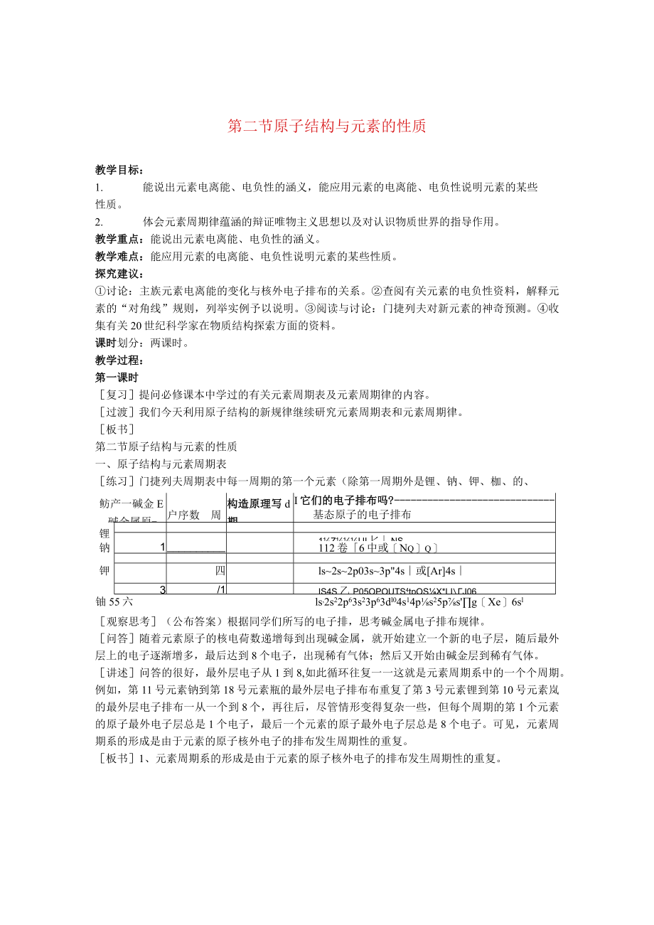 原子结构与元素的性质 教学设计.docx_第1页