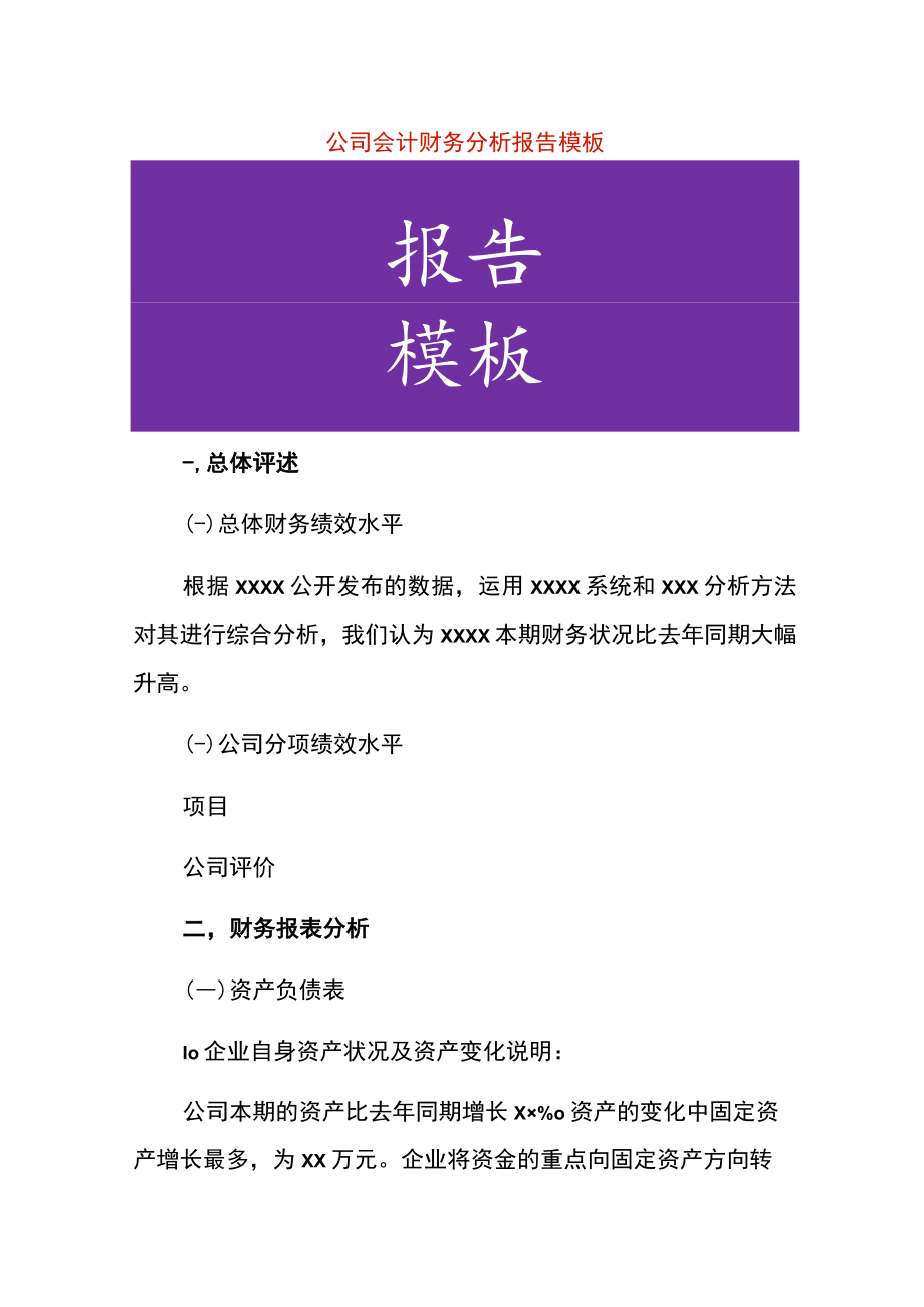 公司会计财务分析报告模板.docx_第1页