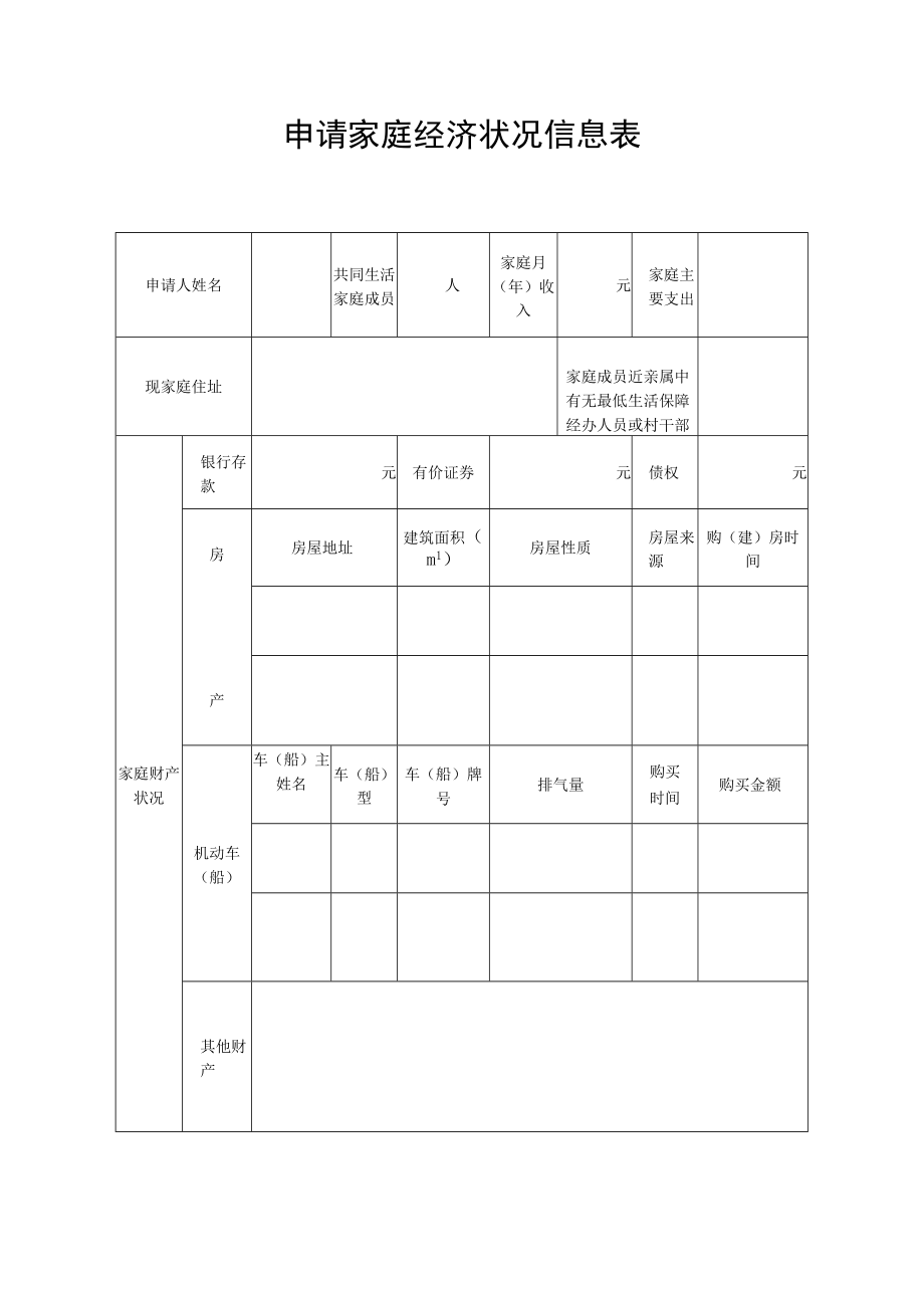 申请家庭经济状况信息表.docx_第1页