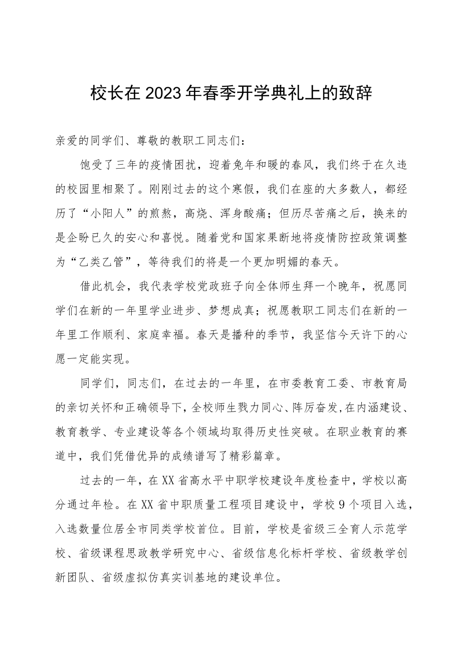 校长在2023年春季开学典礼上的致辞.docx_第1页