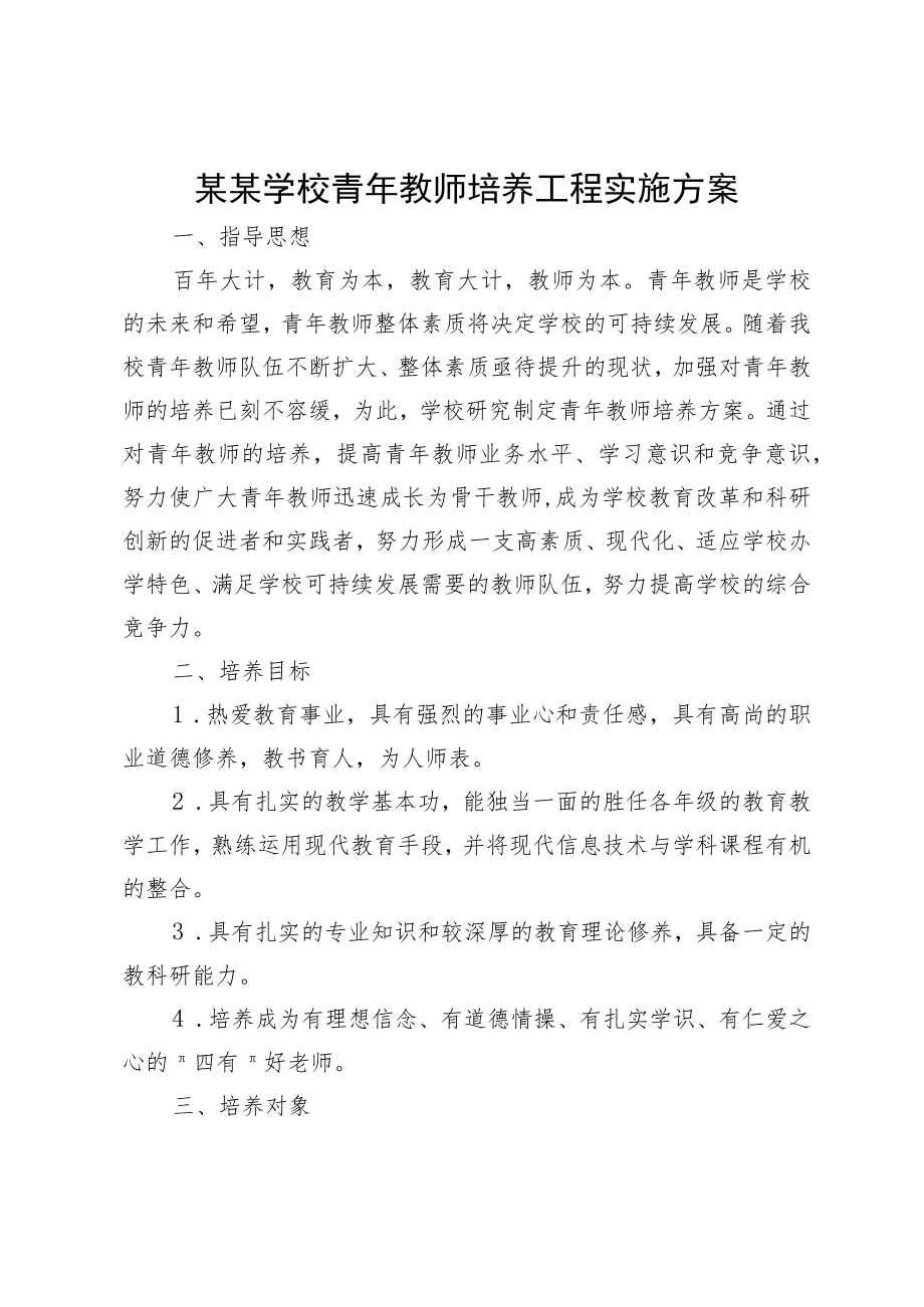 某某学校青年教师培养工程实施方案.docx_第1页