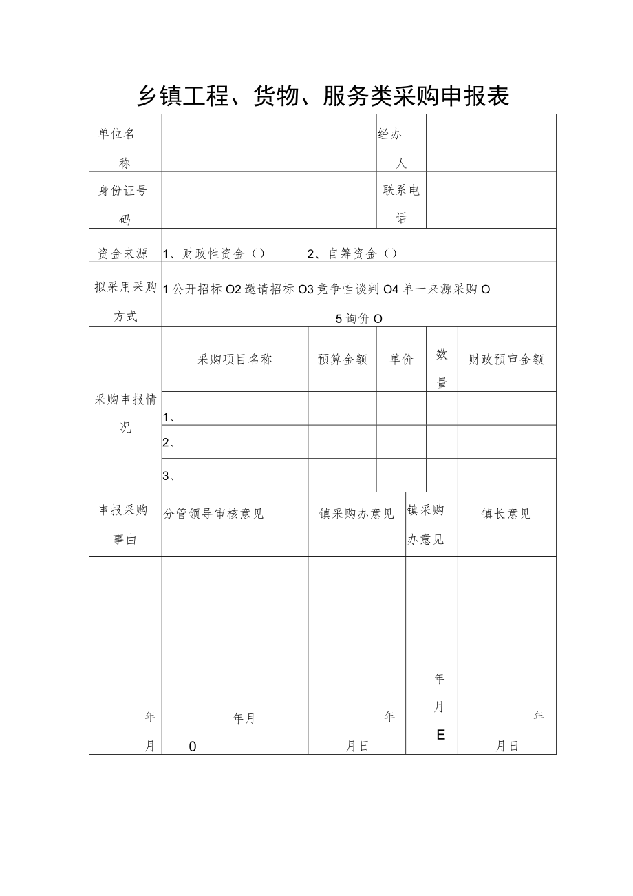 乡镇工程、货物、服务类采购申报表.docx_第1页