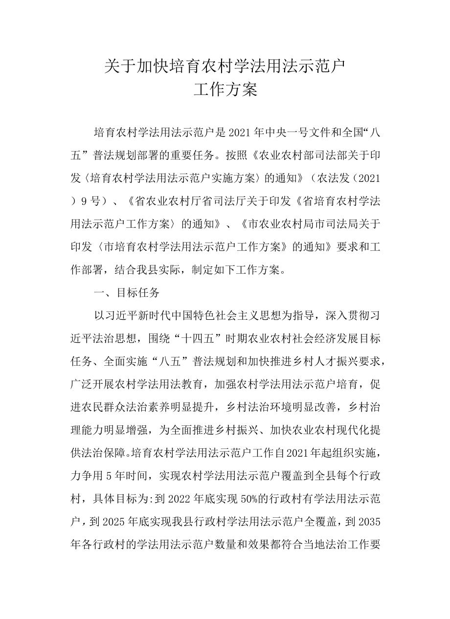 关于加快培育农村2023年学法用法示范户工作方案.docx_第1页