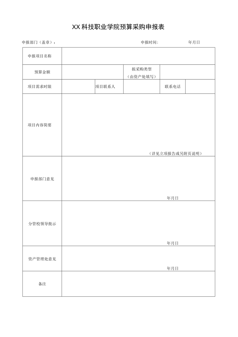 XX科技职业学院预算采购申报表.docx_第1页