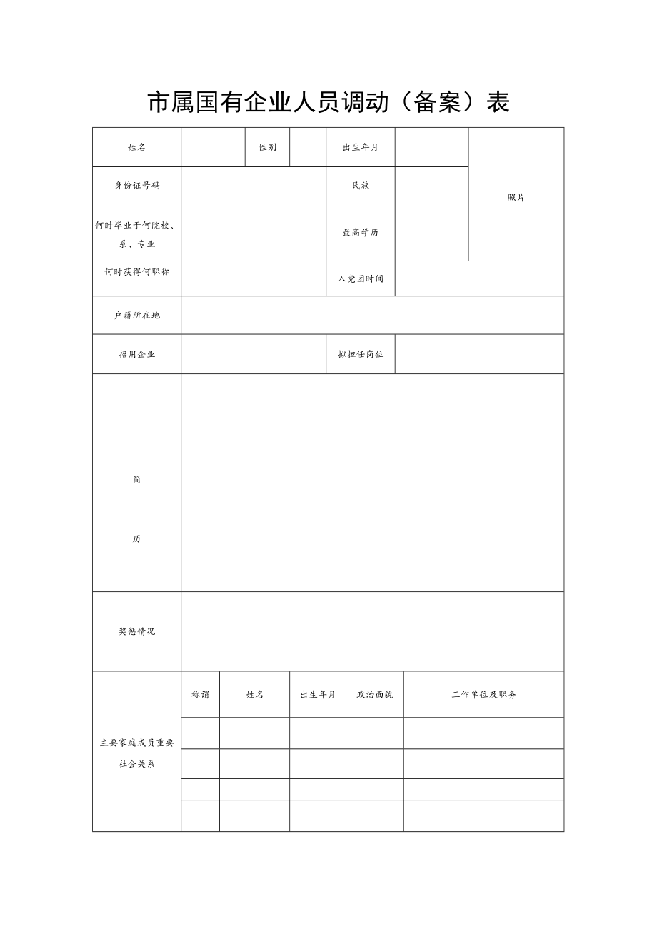 市属国有企业人员调动（备案）表.docx_第1页