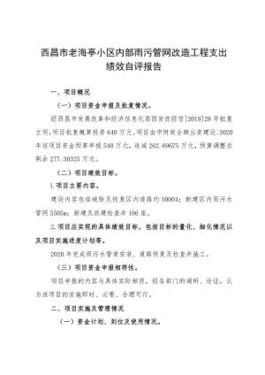 西昌市老海亭小区内部雨污管网改造工程支出绩效自评报告.docx