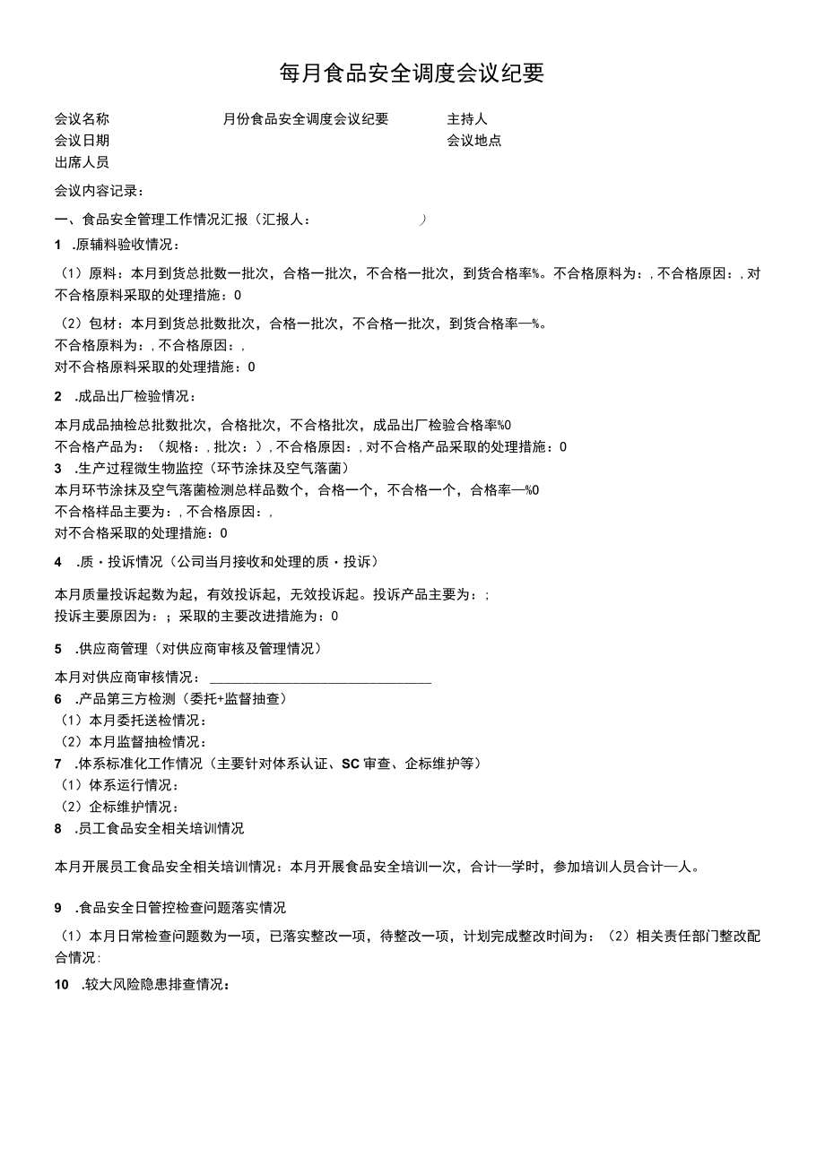 每月食品安全调度会议纪要.docx_第1页