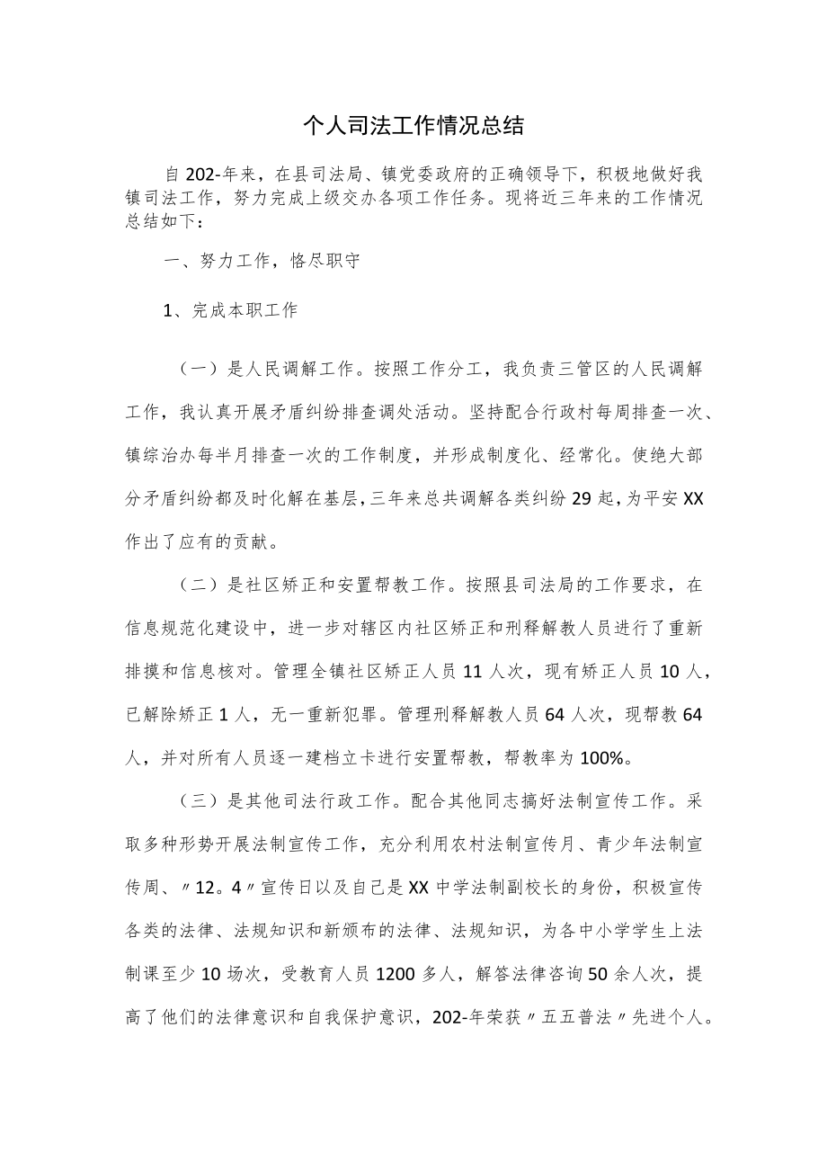 个人司法工作情况总结.docx_第1页