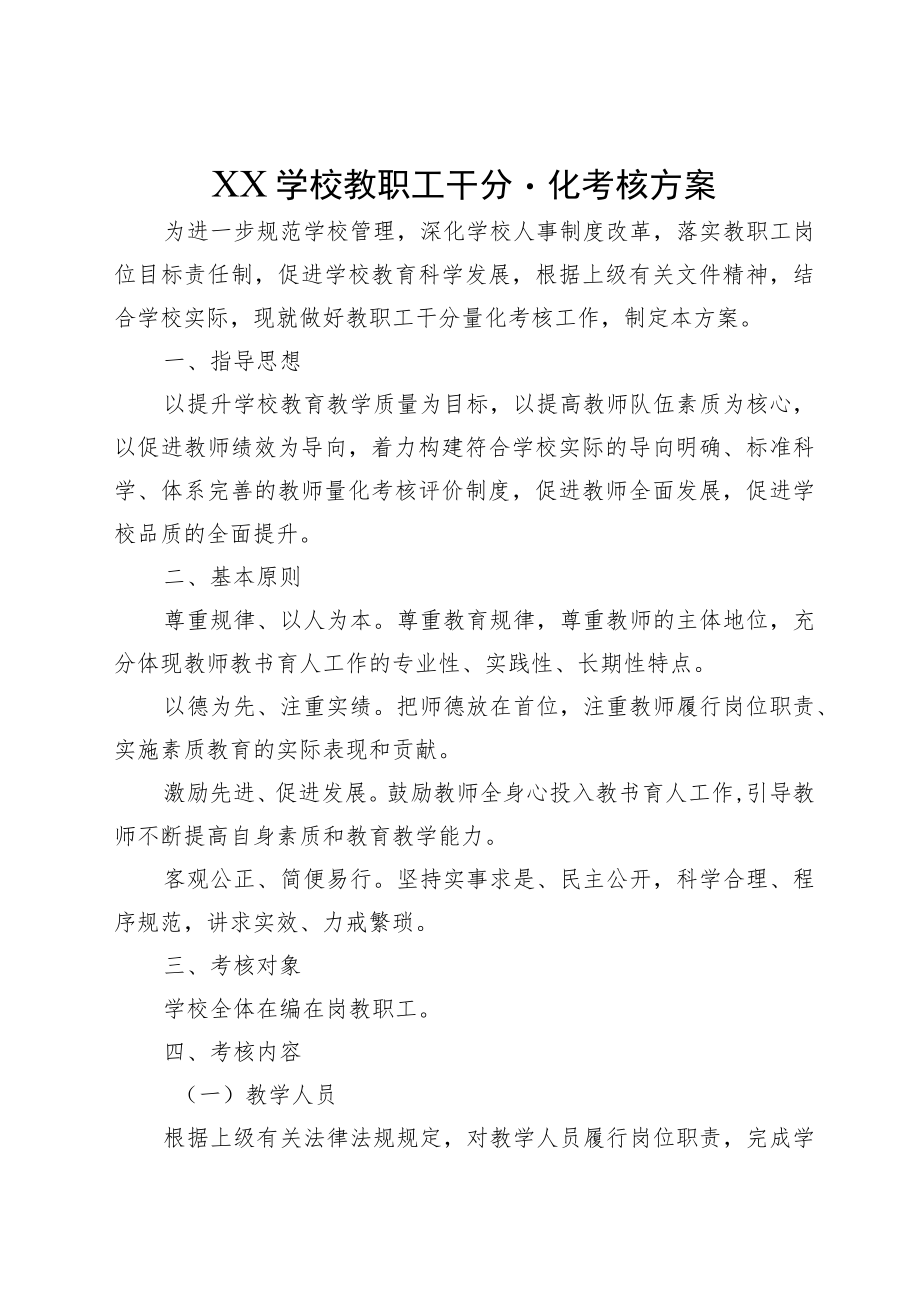 XX学校教职工千分量化考核方案.docx_第1页