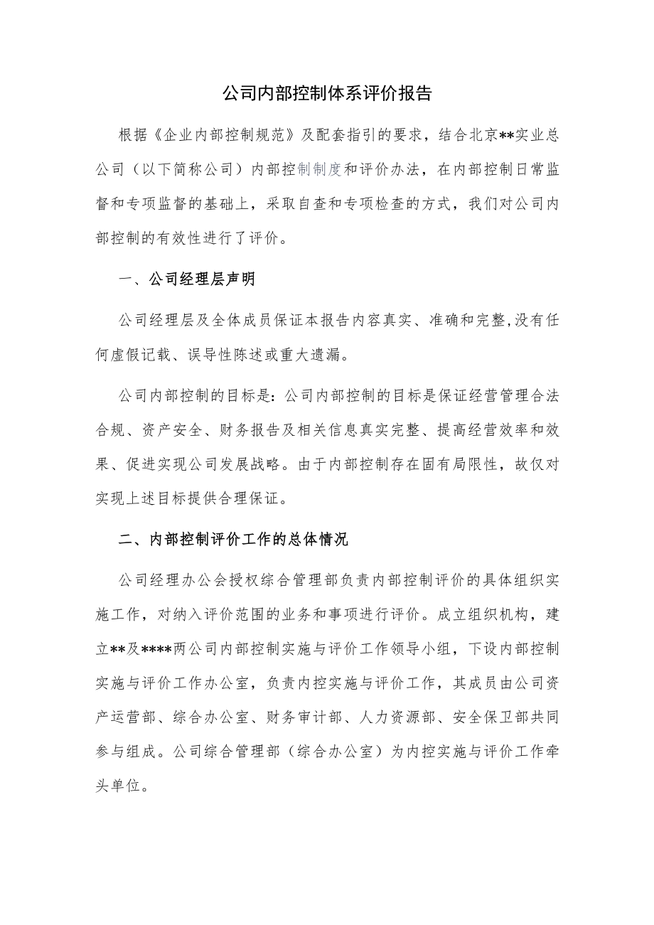 公司内部控制体系评价报告.docx_第1页